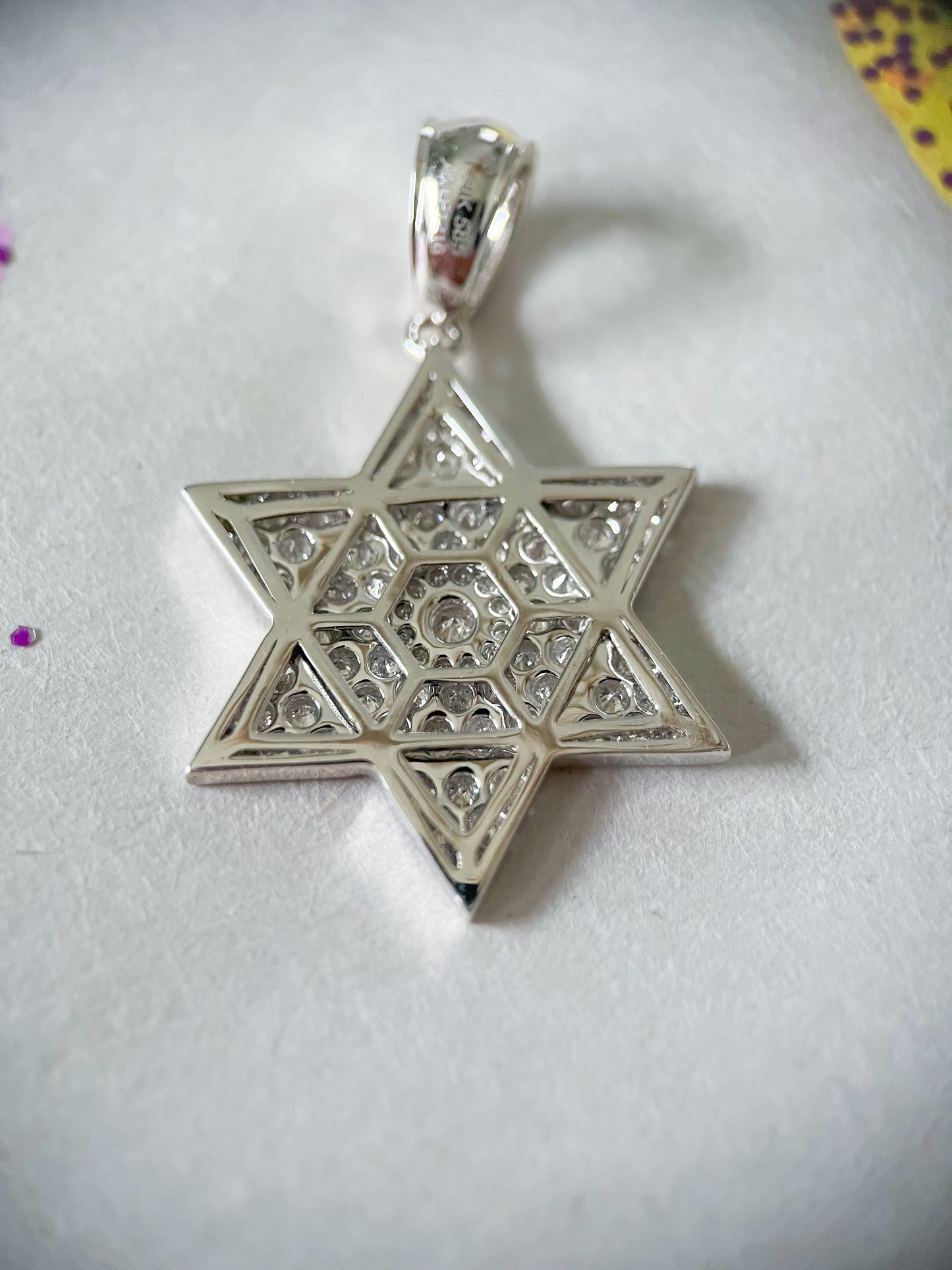 Natural Diamond Large Star of David 14k White Gold Charm