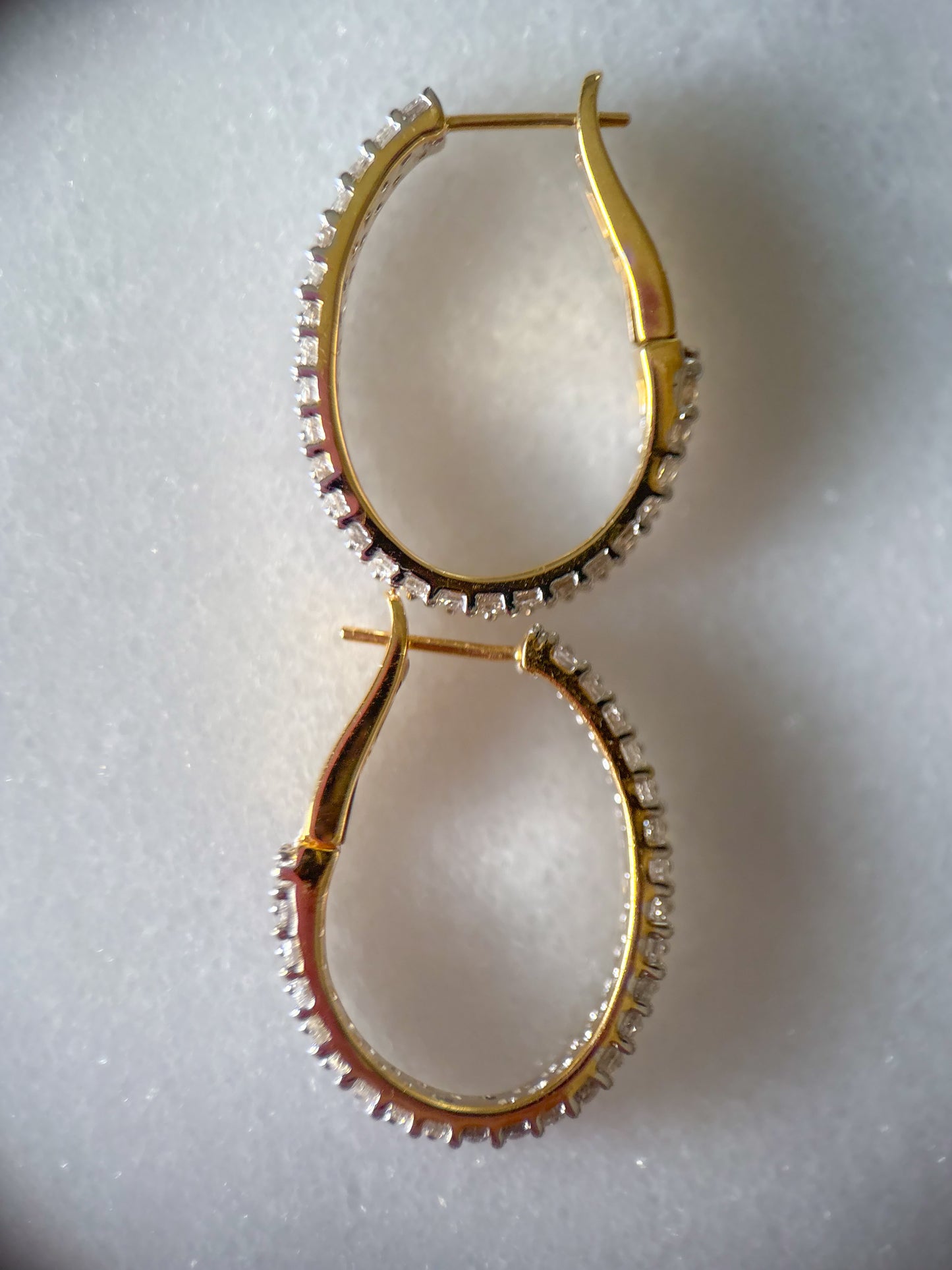 Natural Diamond Two Row Oval Hoop 14k Yellow Gold Earrings