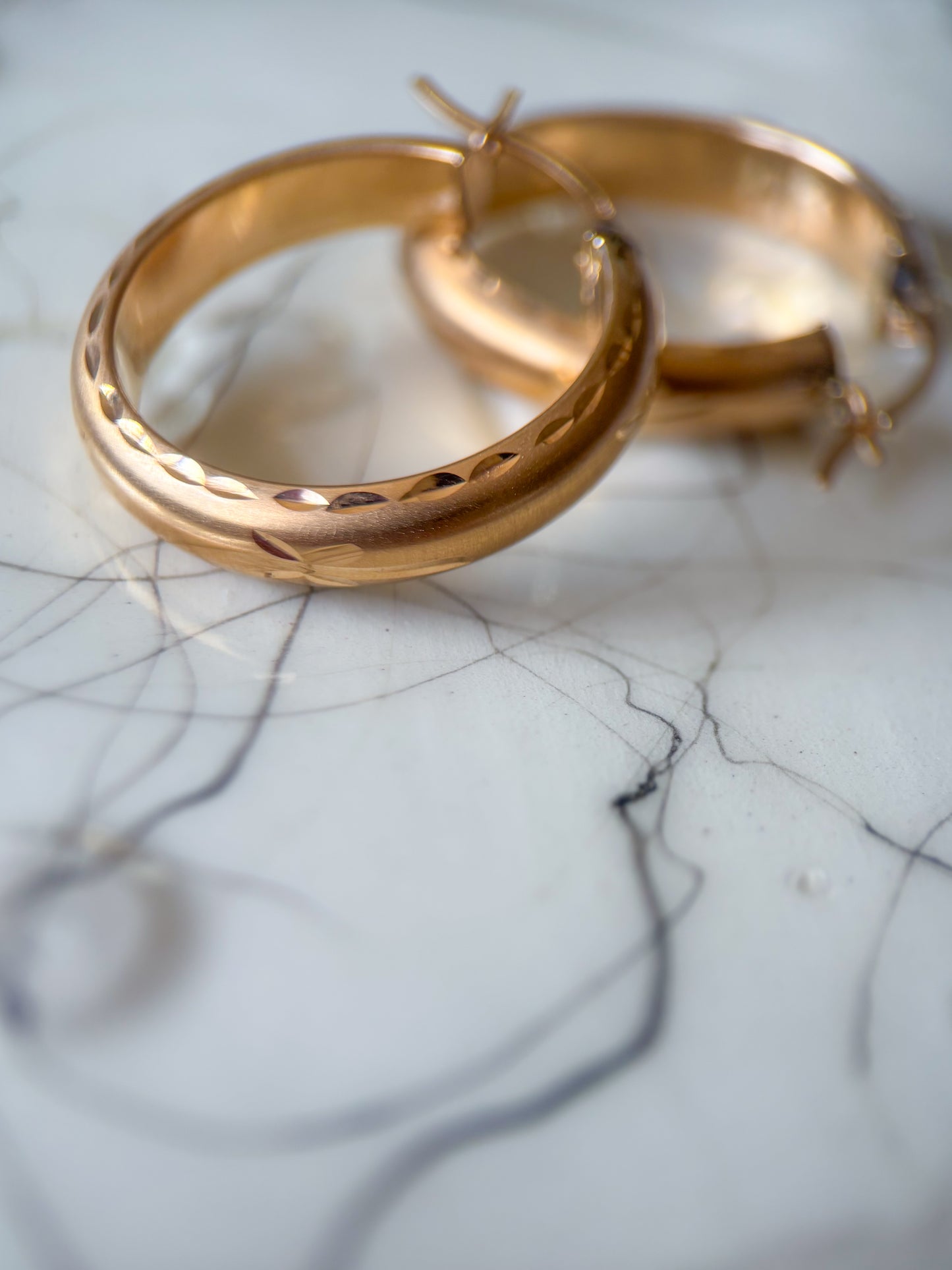 Vintage 14k Yellow Gold Etched Hoop Earrings