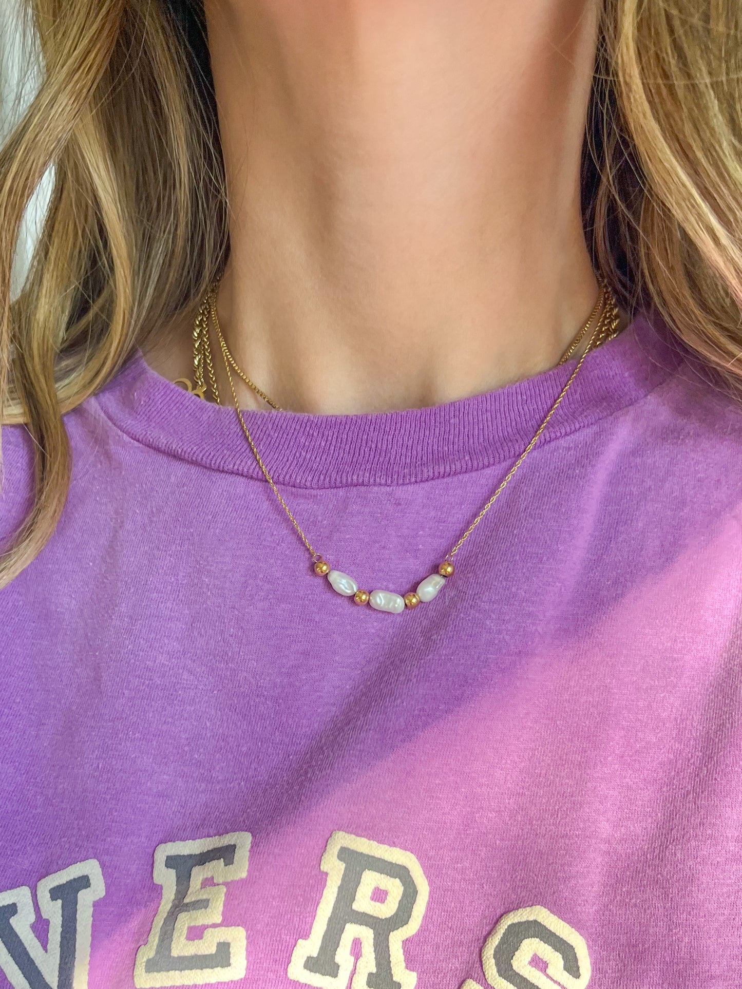 Vintage Chain with Pearl Accent 14k Yellow Gold 16 Inch Necklace