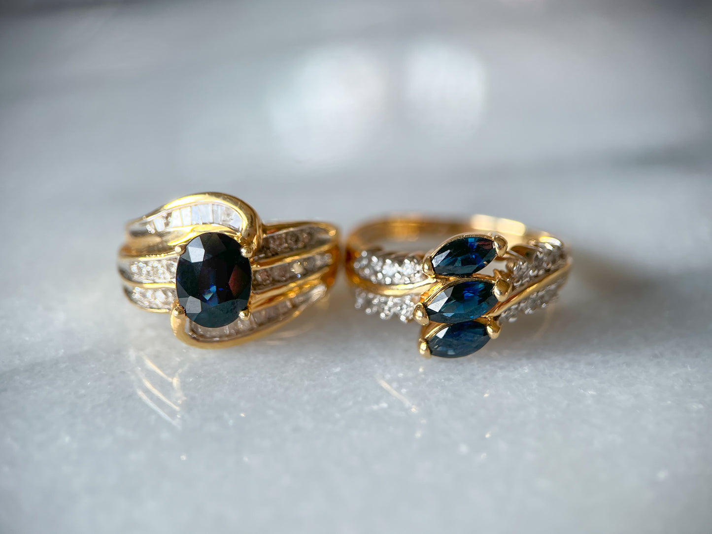 Vintage Natural Sapphire and Natural Diamond 14k Yellow Gold Rings