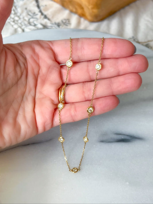Natural Diamond by the Yard 16 Inch Chain Necklace in 14k Yellow Gold