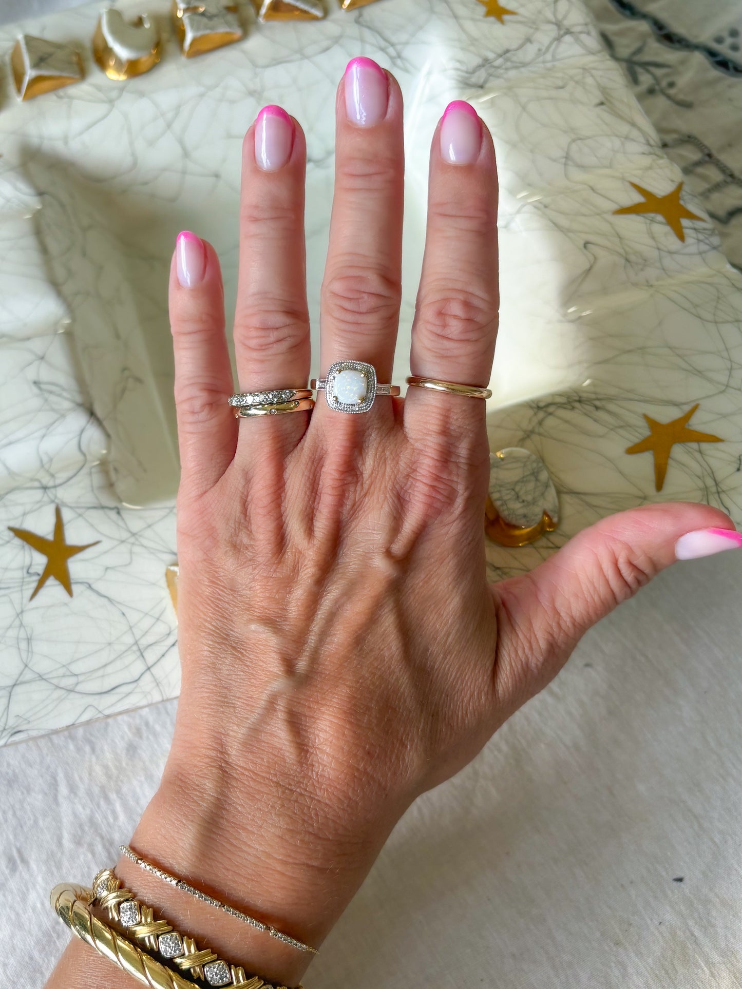 Vintage Opal and Natural Diamonds 14k Yellow Gold Ring