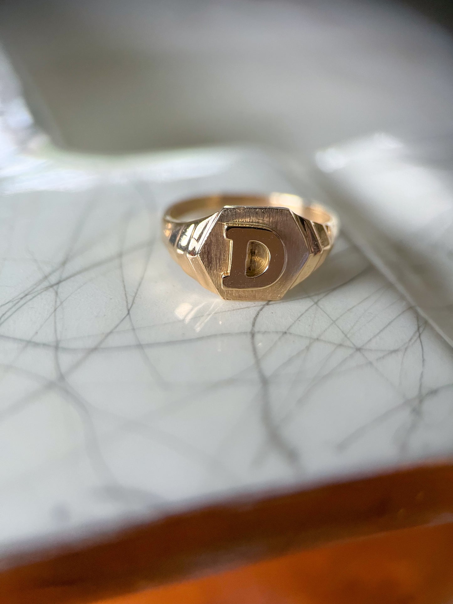 Vintage Signet Pinky Ring Initial "D" 14k Yellow Gold Ring