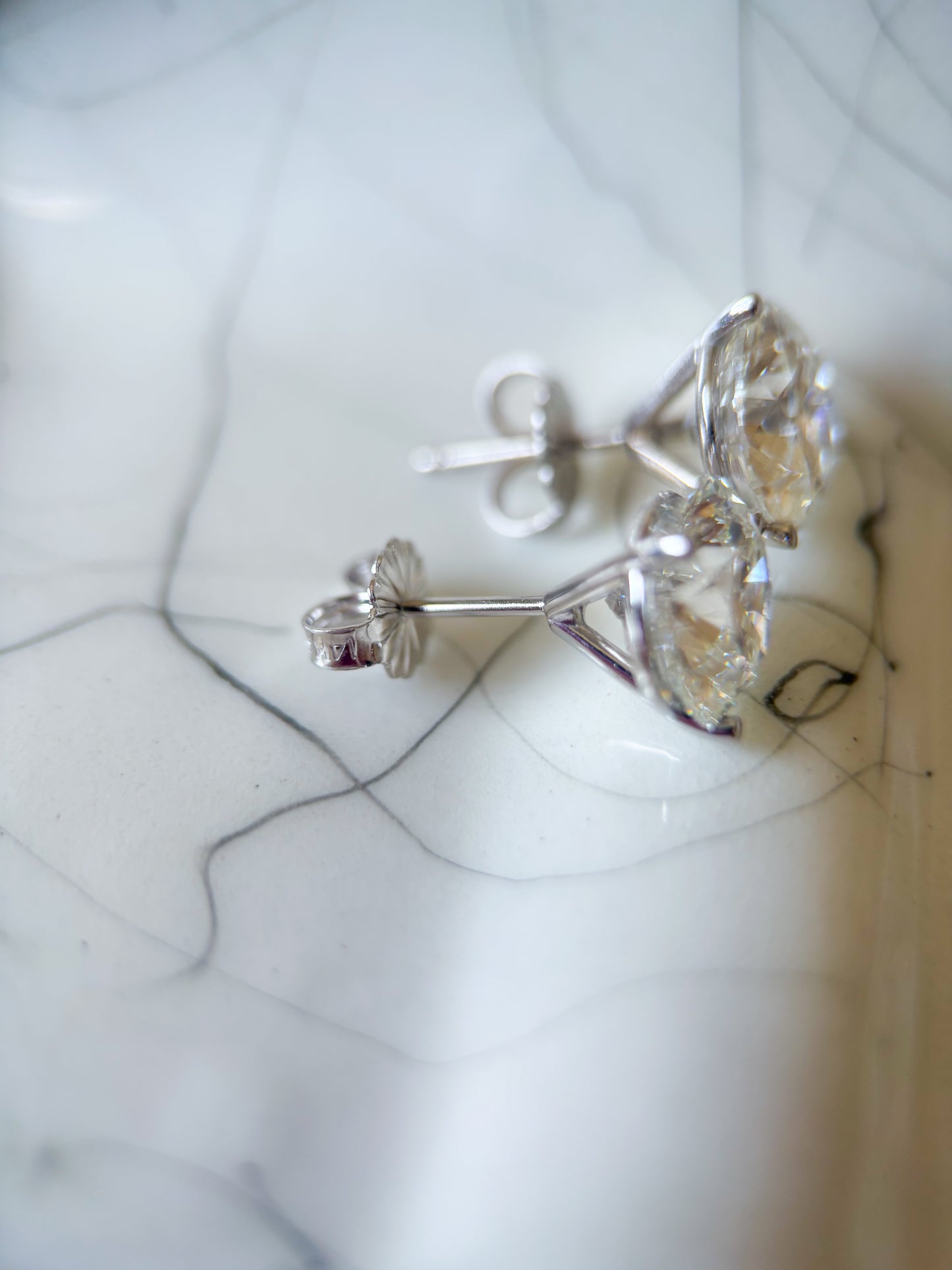 Lab Grown 5.05 Carat Total Weight Round Diamonds 14k White Gold Stud Earrings