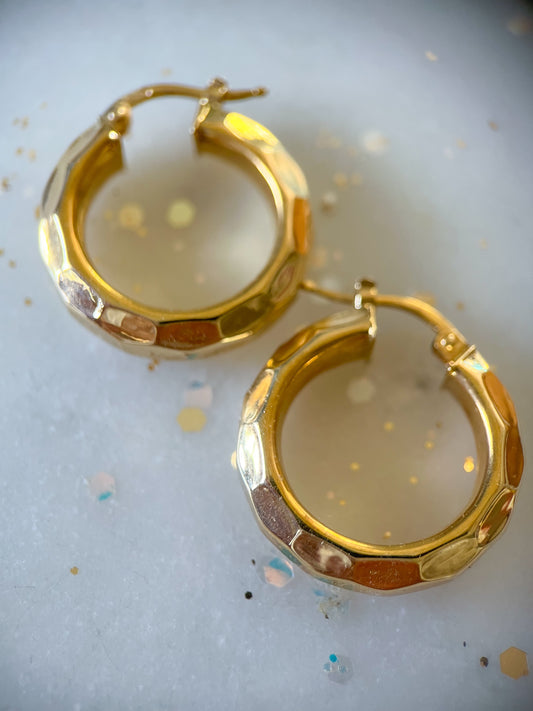 Vintage Chunky 14k Yellow Gold Hoop Earrings