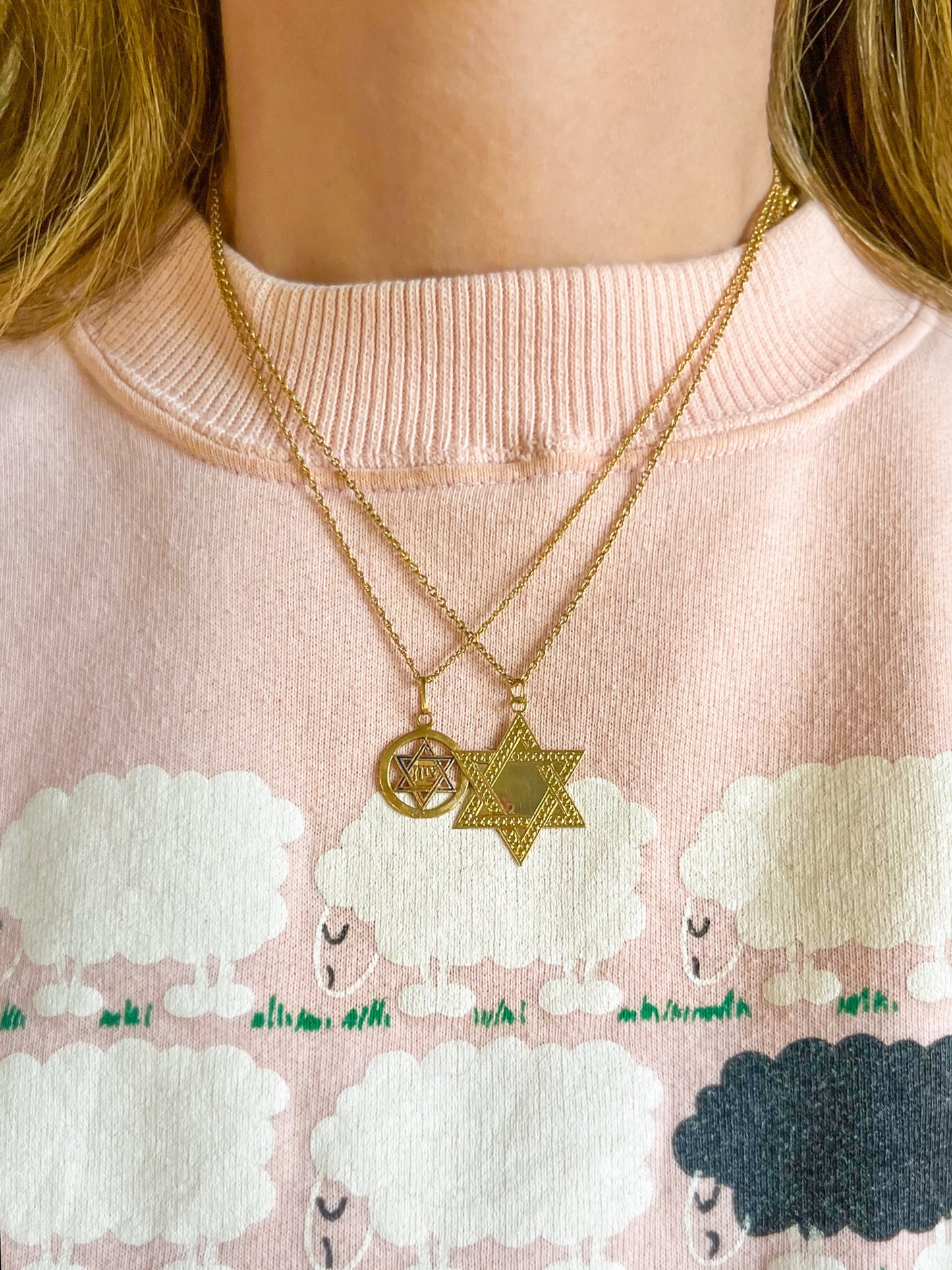 Two Vintage Star of David Charms 14k Yellow Gold Pendants