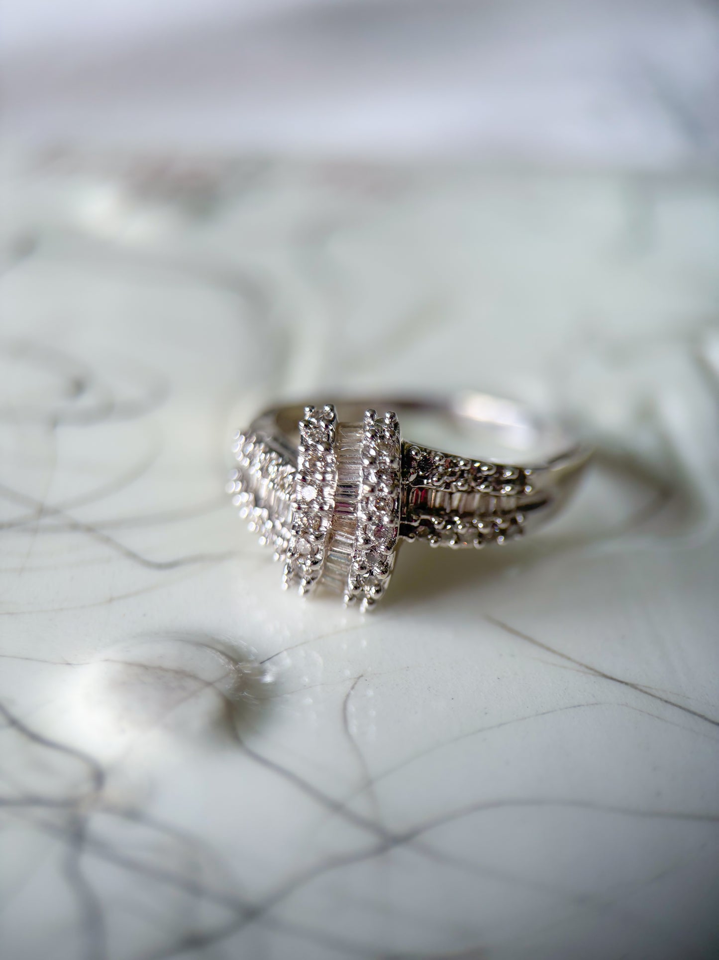 Vintage Knot Natural Diamond 14k White Gold Ring