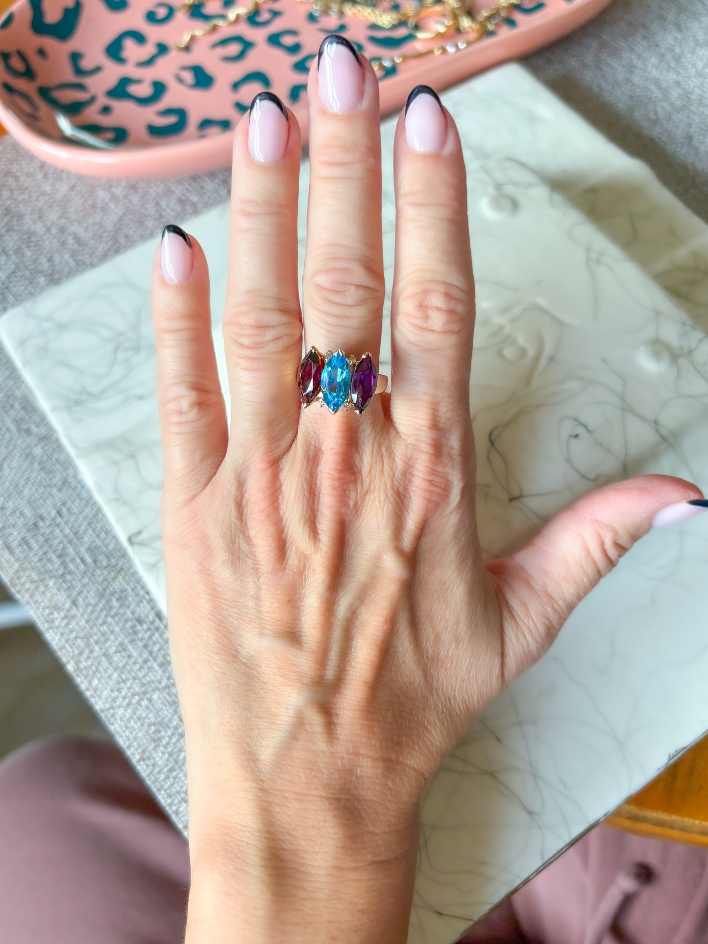 Vintage 14k Yellow Gold Three Stone Ring with Natural Diamonds