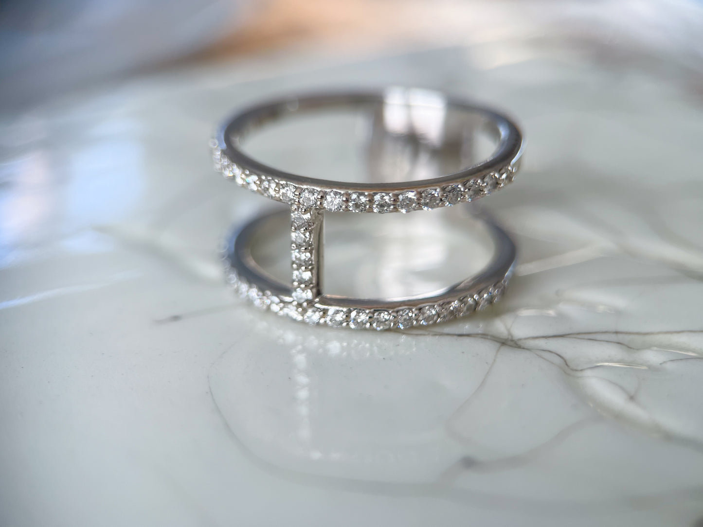 Double Band 14k White Gold Natural Diamond Ring
