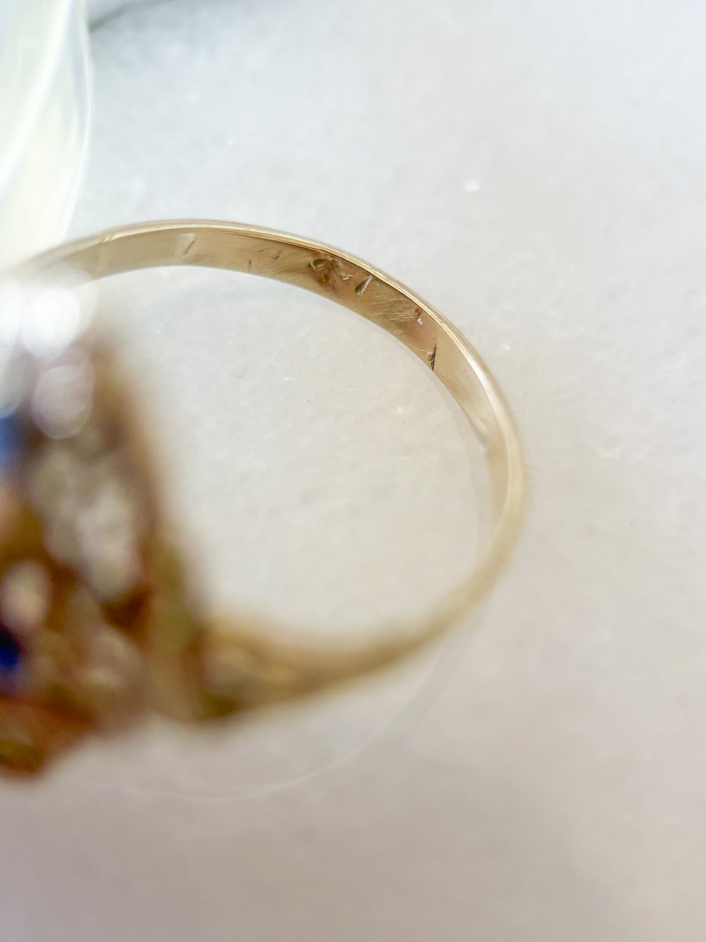 Vintage Natural Diamond and Natural Sapphire 14k White Gold Statement Ring