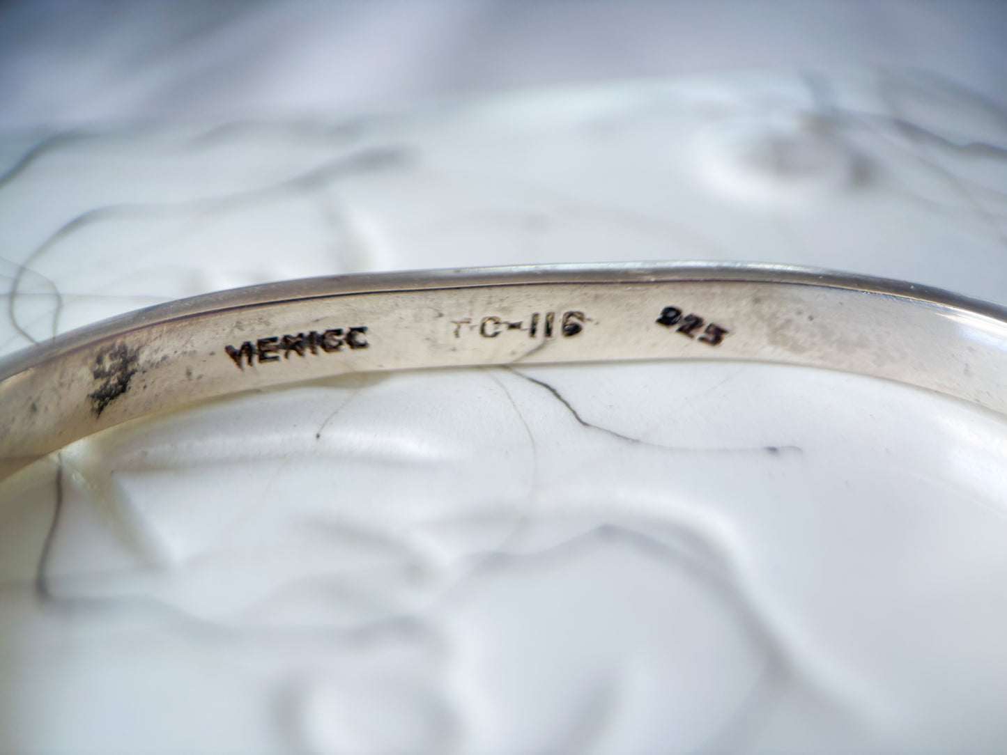 Vintage Taxco Sterling Silver Oval Bangle with Multicolored Gemstone Inlay, circa 1970s