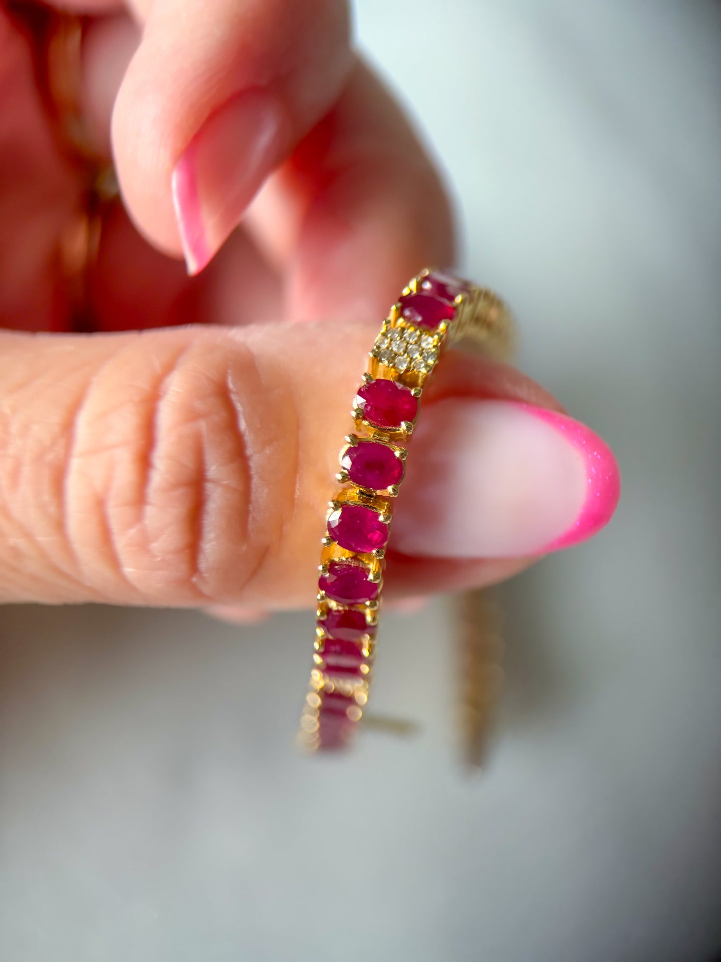 Natural Ruby and Diamond 14k Yellow Gold 6.5 Inch Tennis Bracelet