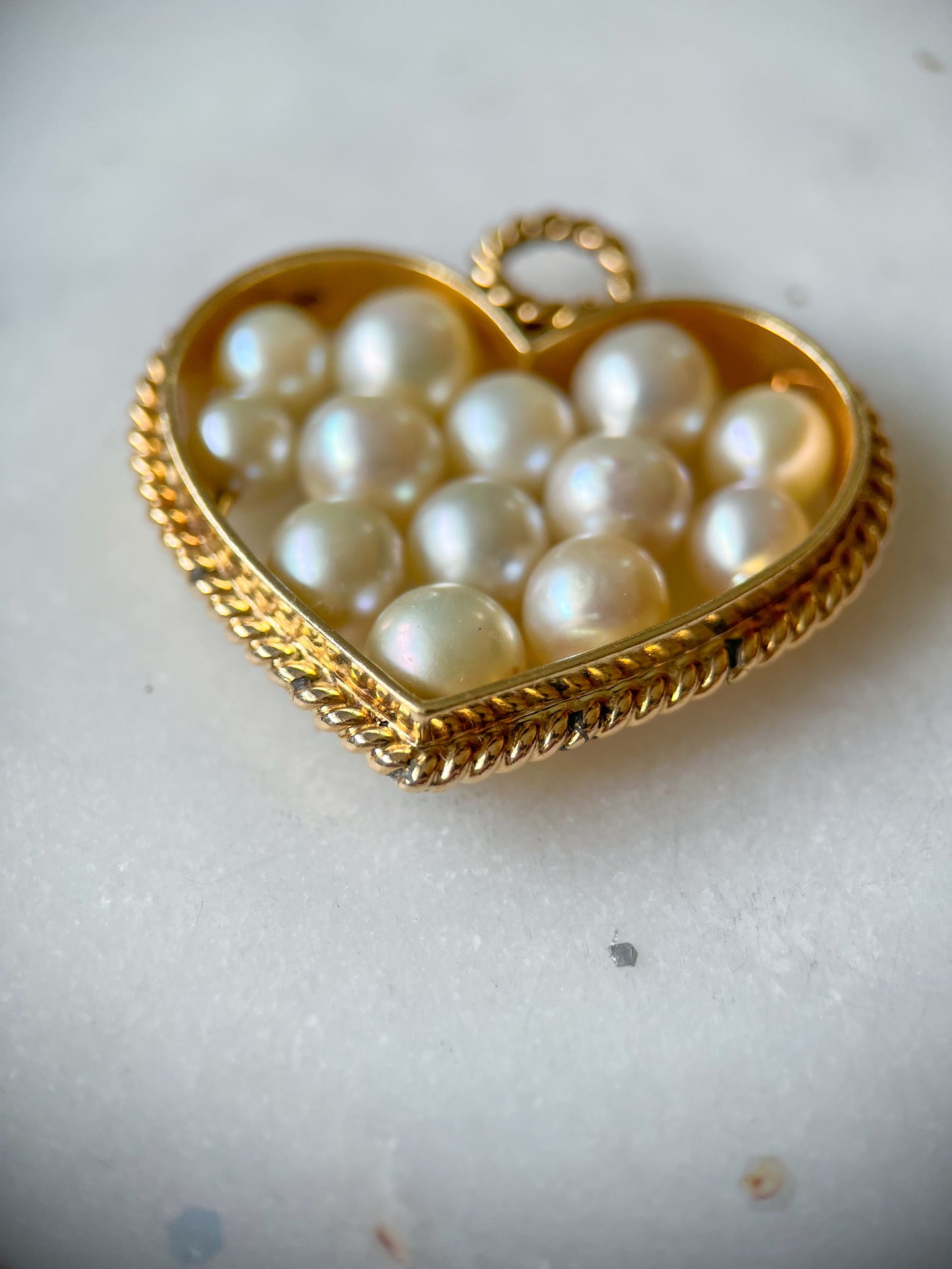 Vintage Large Open Heart with Pearls 14k Yellow Gold Charm