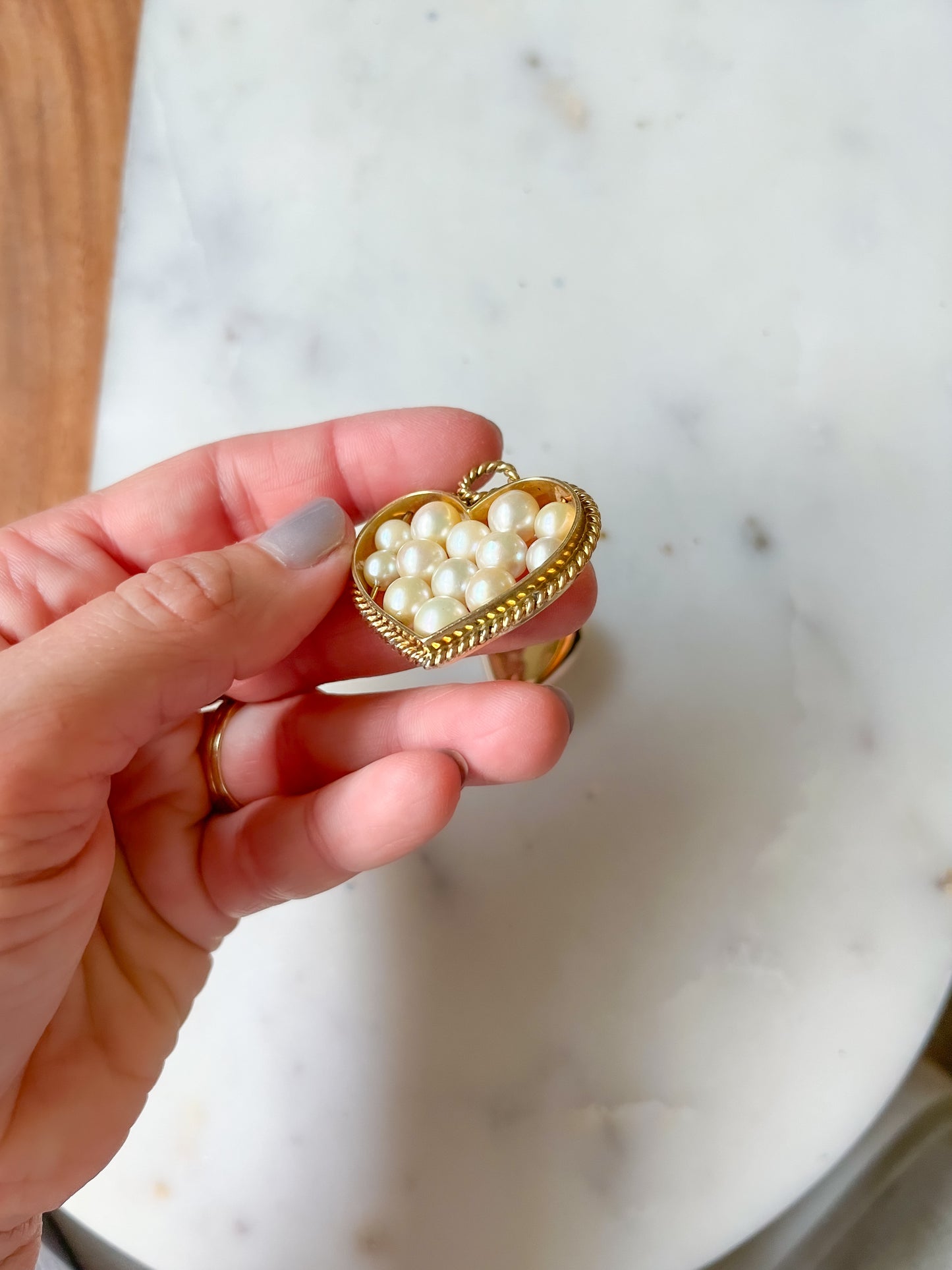 Vintage Large Open Heart with Pearls 14k Yellow Gold Charm