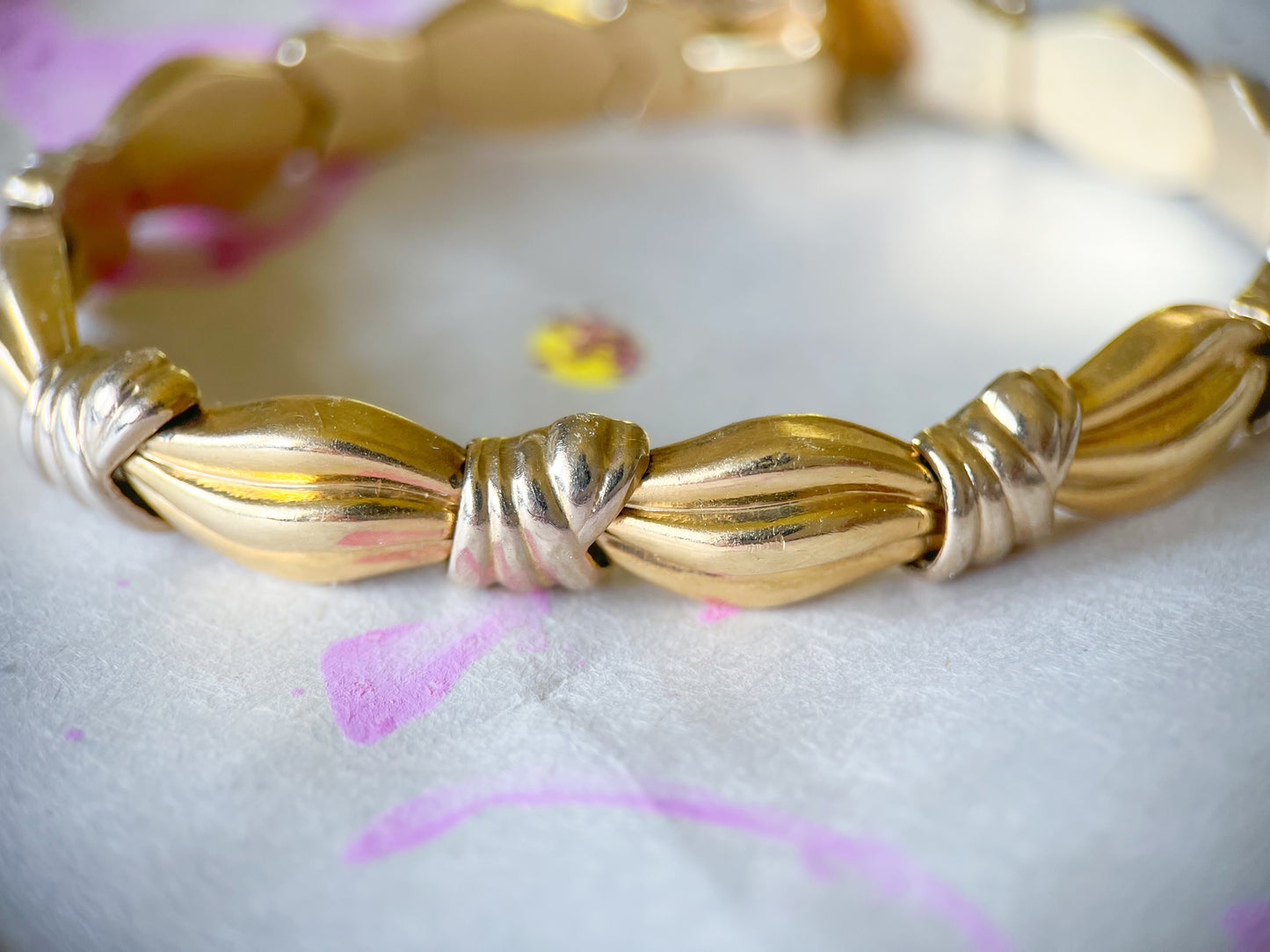 Vintage 14k Yellow and White Gold, Two Toned Chunky Bracelet