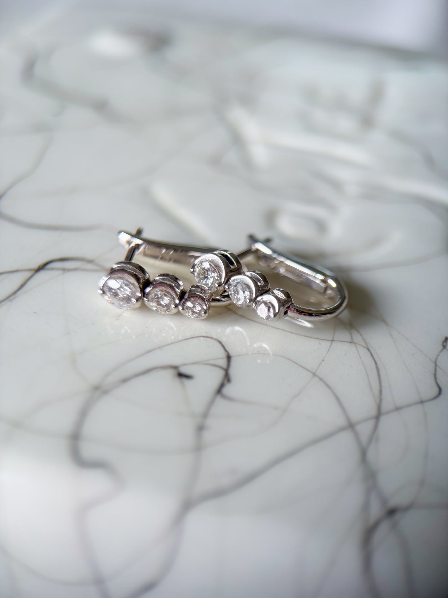 18k White Gold 3 Natural Diamond Drop Earrings