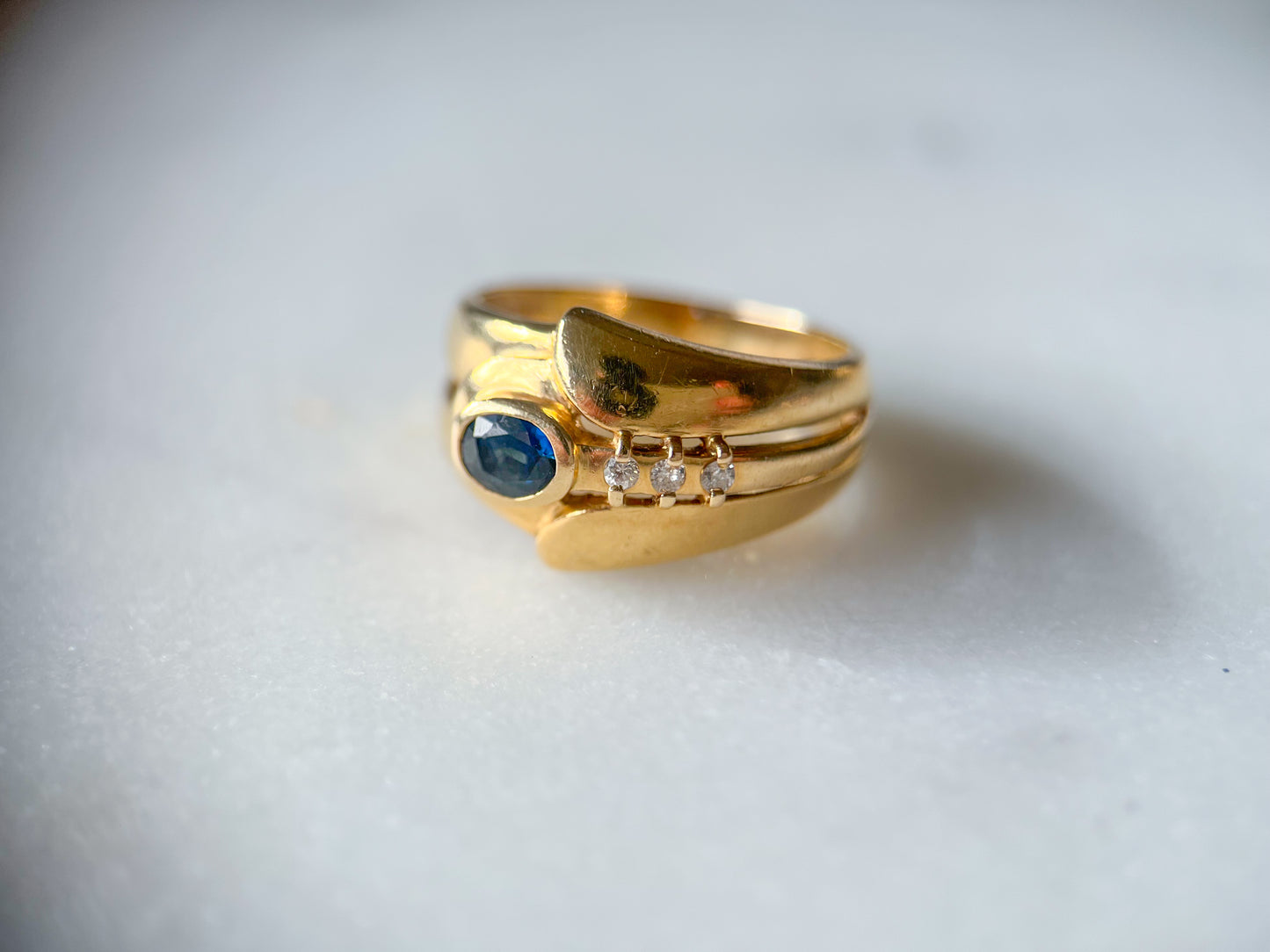 Vintage 14k Yellow Gold Natural Sapphire and Natural Diamond Ring, circa 1990s