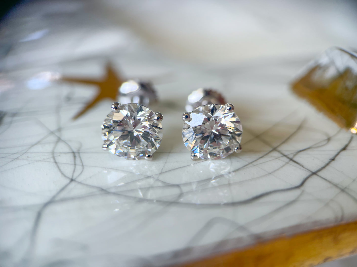 Lab Grown 4 Carat Total Weight Round Diamonds 14k White Gold Stud Earrings