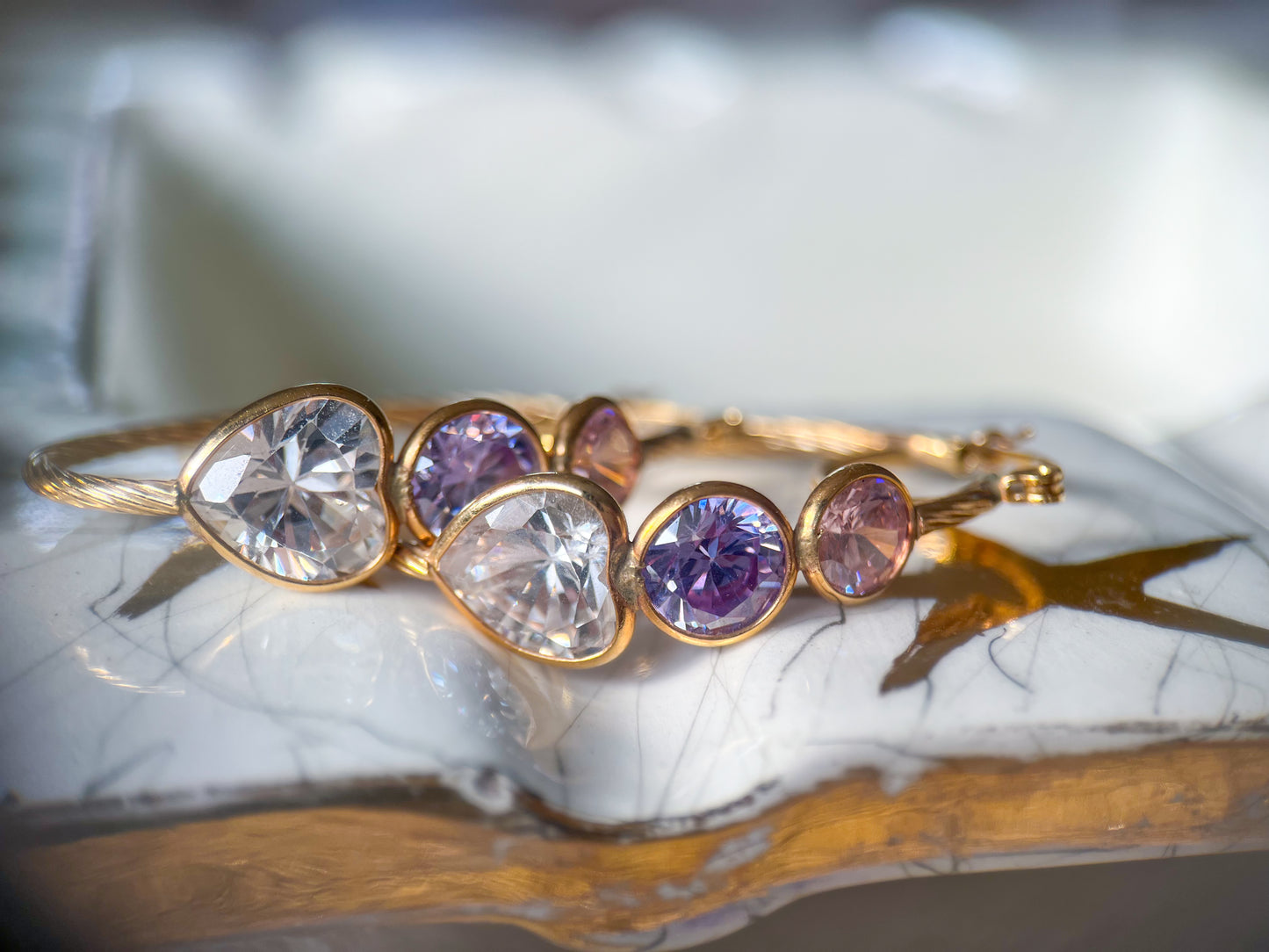 Vintage 3 Stone CZ 14k Yellow Gold Double Hoop Earrings