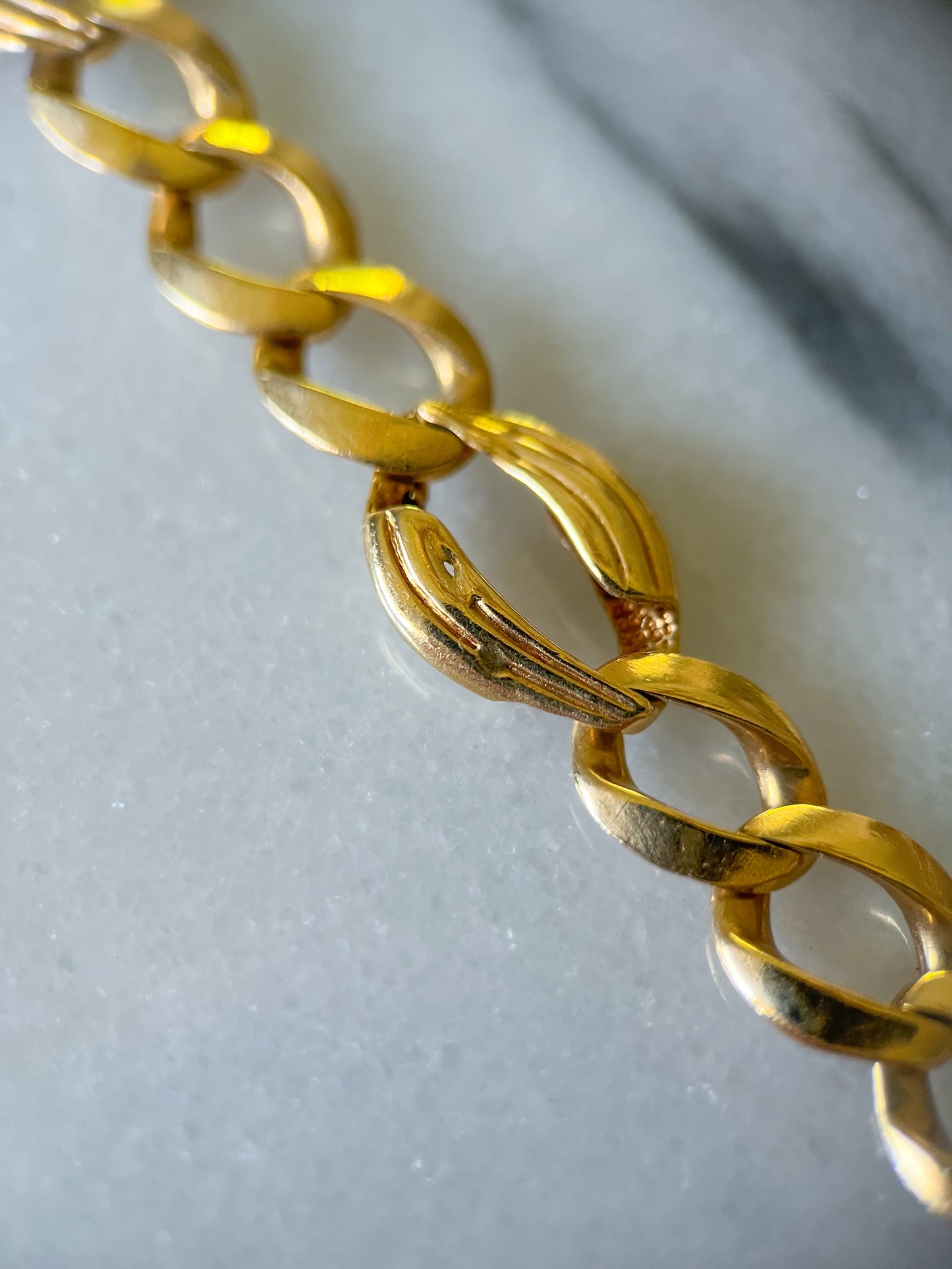 Vintage 14k Yellow Gold Curb Chain Open Link 8 Inch Bracelet