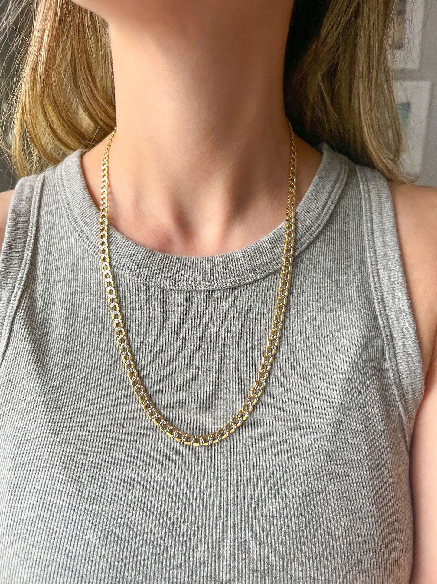 Figaro and Curb Chains with Diamond Cut Accents 14k Yellow Gold Chains