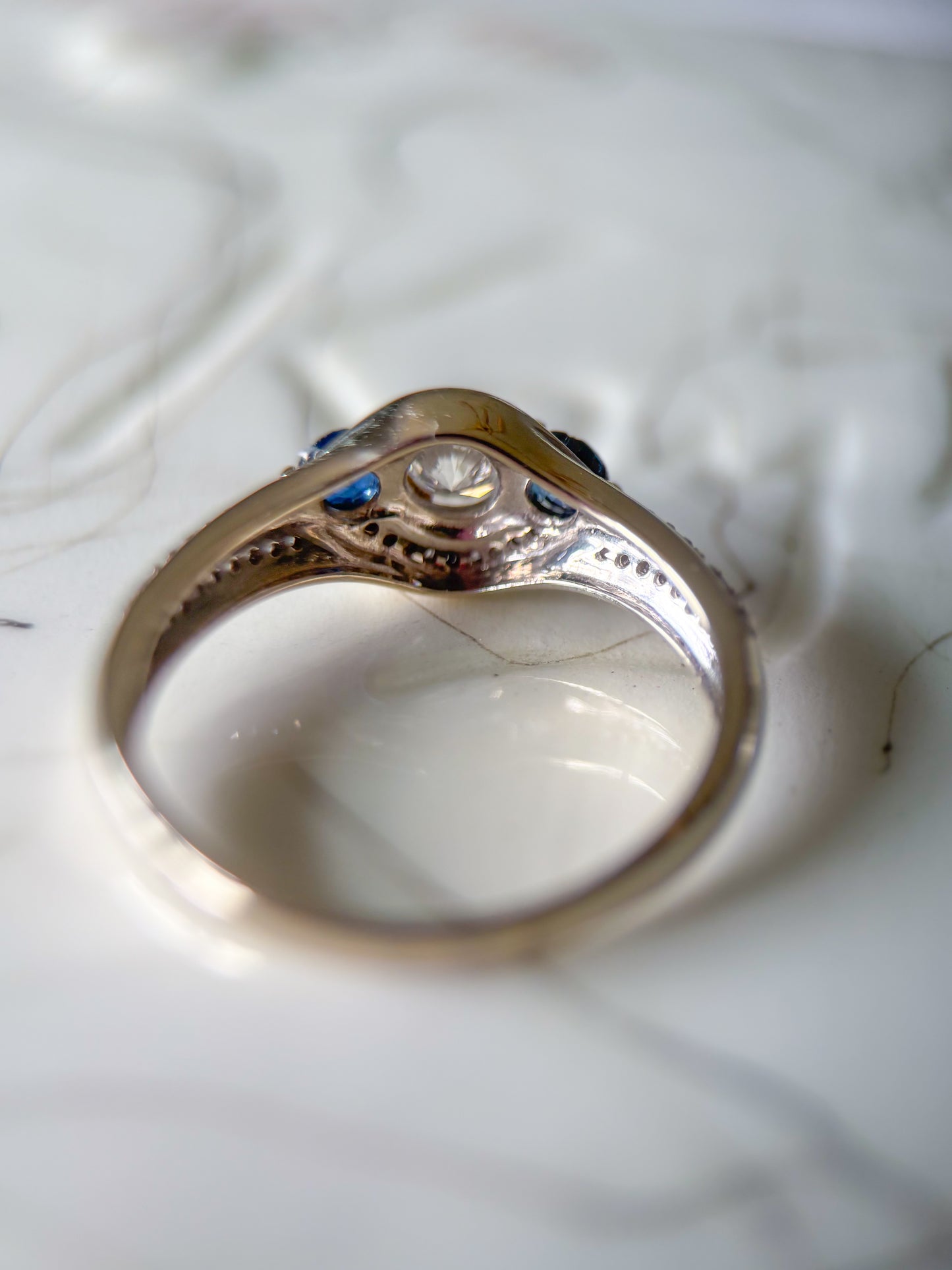 Vintage Natural Diamond and Natural Sapphire 14k White Gold Ring