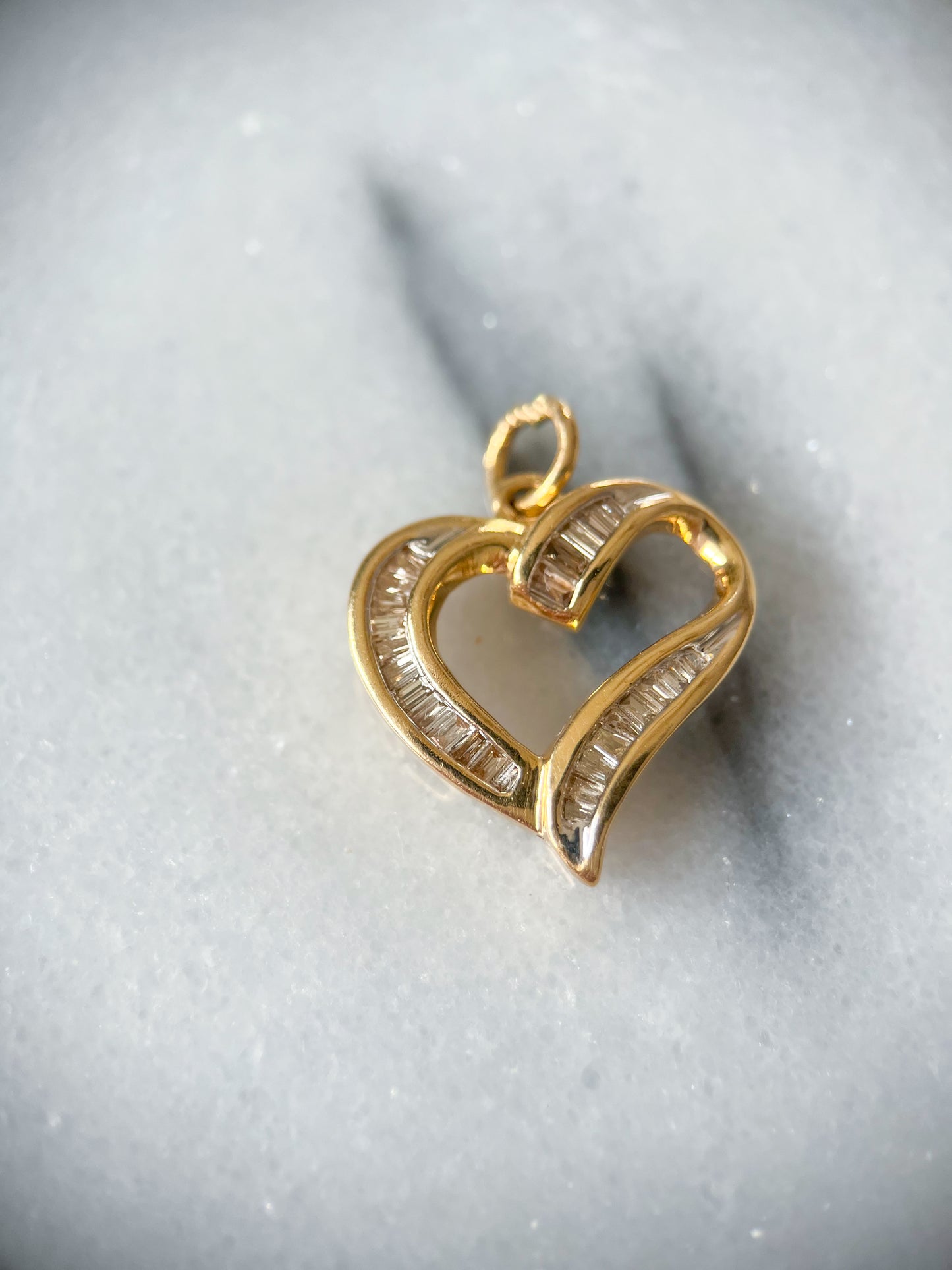 Vintage Natural Baguette Diamond 14k Yellow Gold Heart Charm