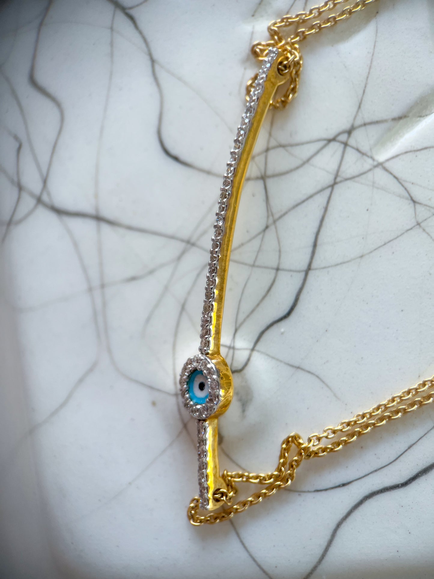 18k Yellow Gold Natural Diamond Evil Eye Chain 7 inch Bracelet