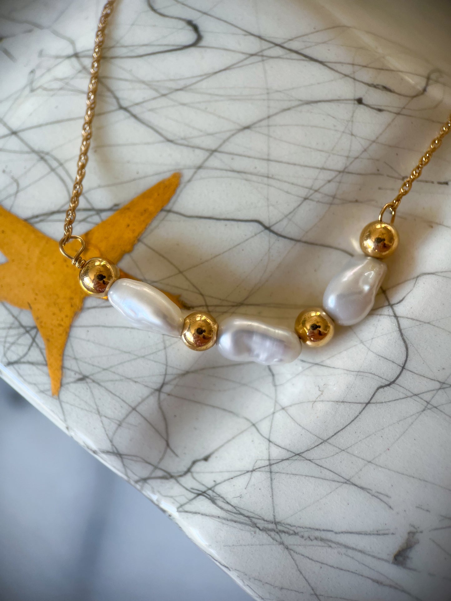 Vintage Chain with Pearl Accent 14k Yellow Gold 16 Inch Necklace