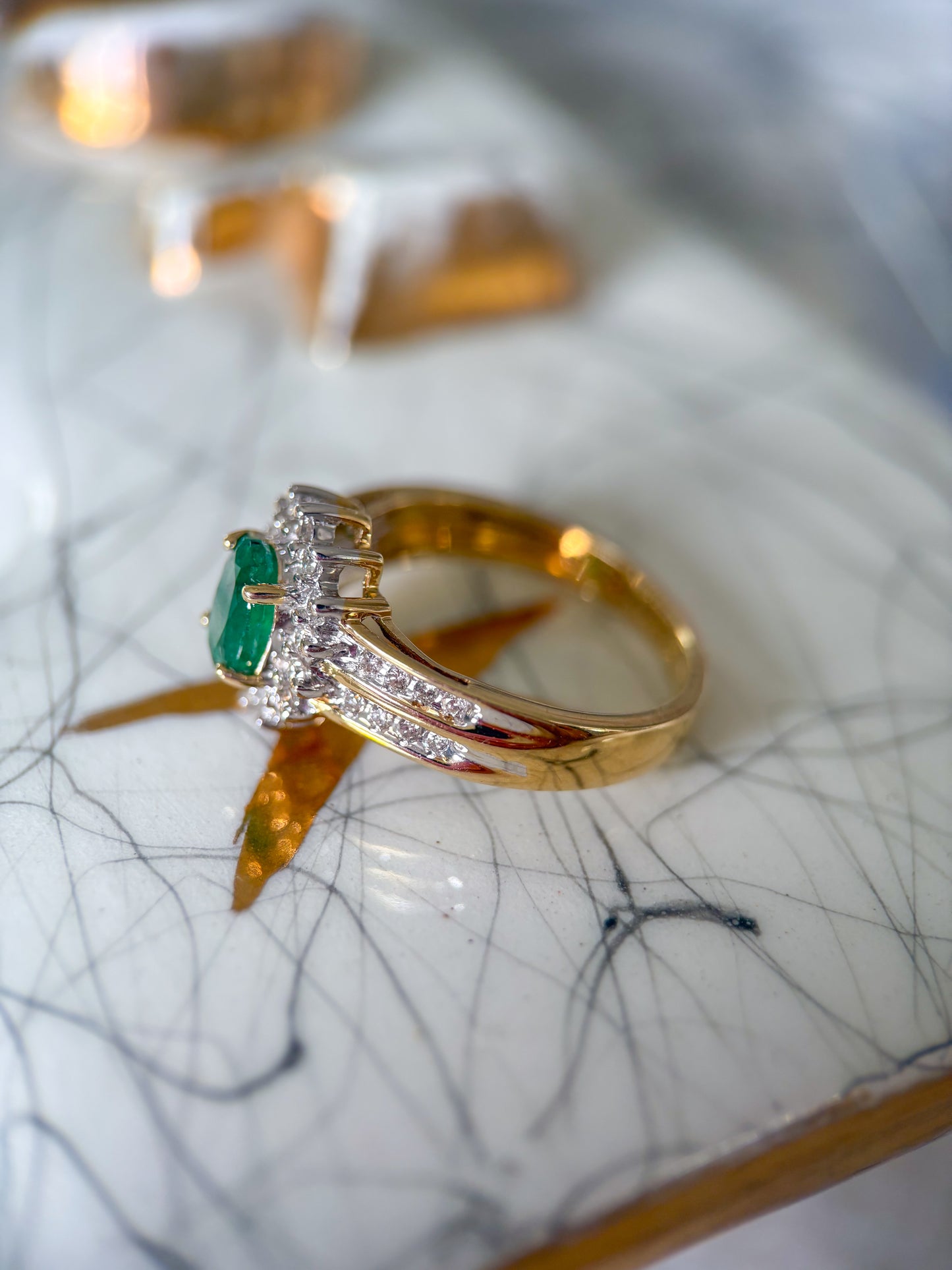 Vintage Natural Emerald and Natural Diamond 14k Yellow Gold Ring