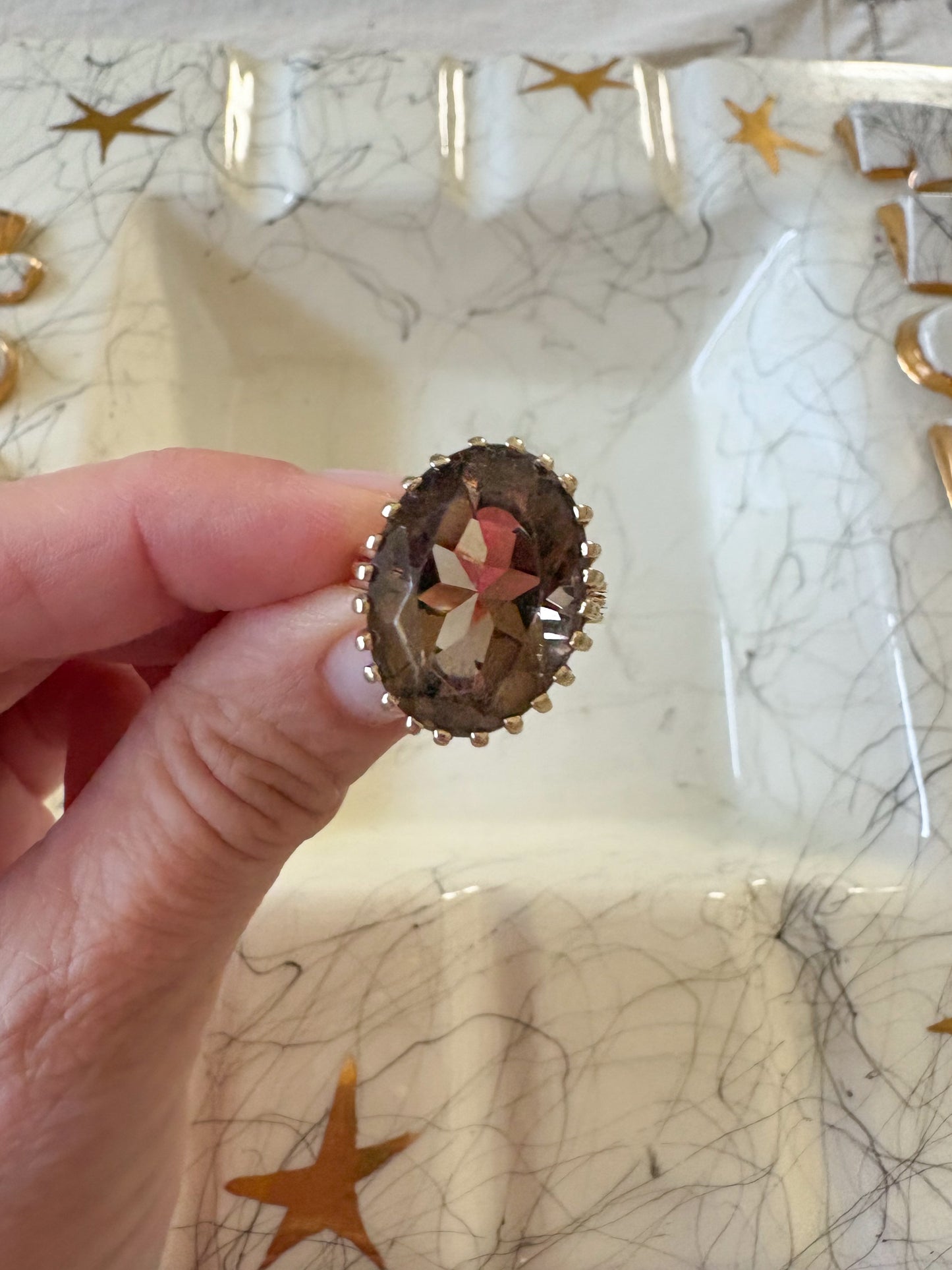 Vintage Smokey Topaz 14k Yellow Gold Ring