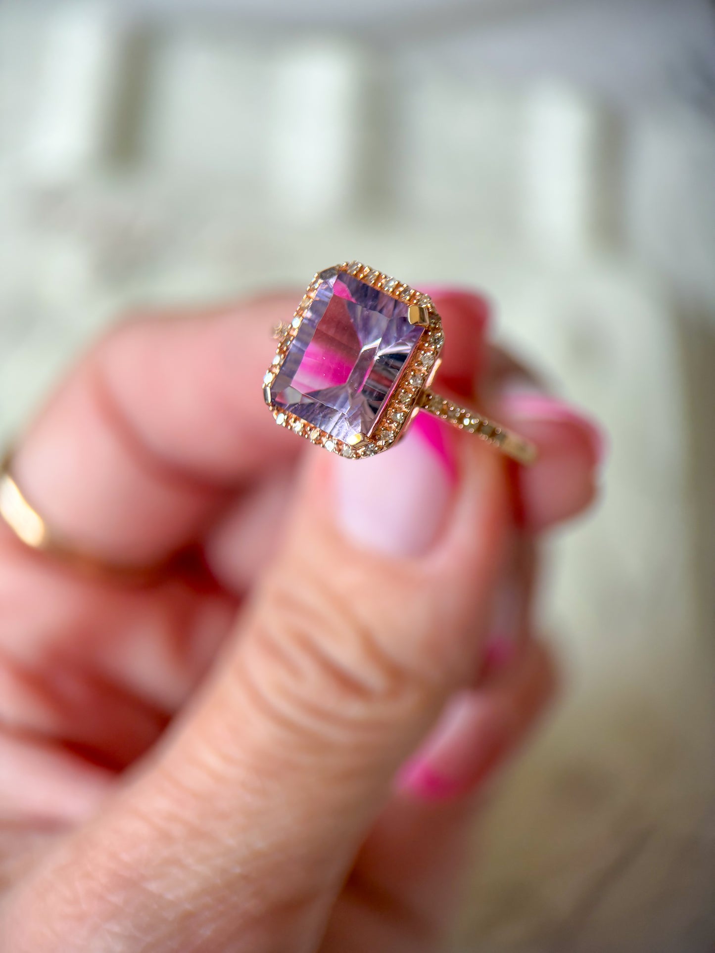 Vintage Amethyst and Natural Diamond 10k Rose Gold Ring