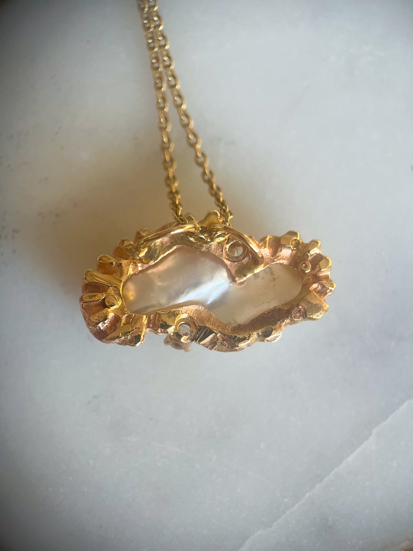 Vintage Pearl and Natural Diamond 14k Yellow Gold Brooch