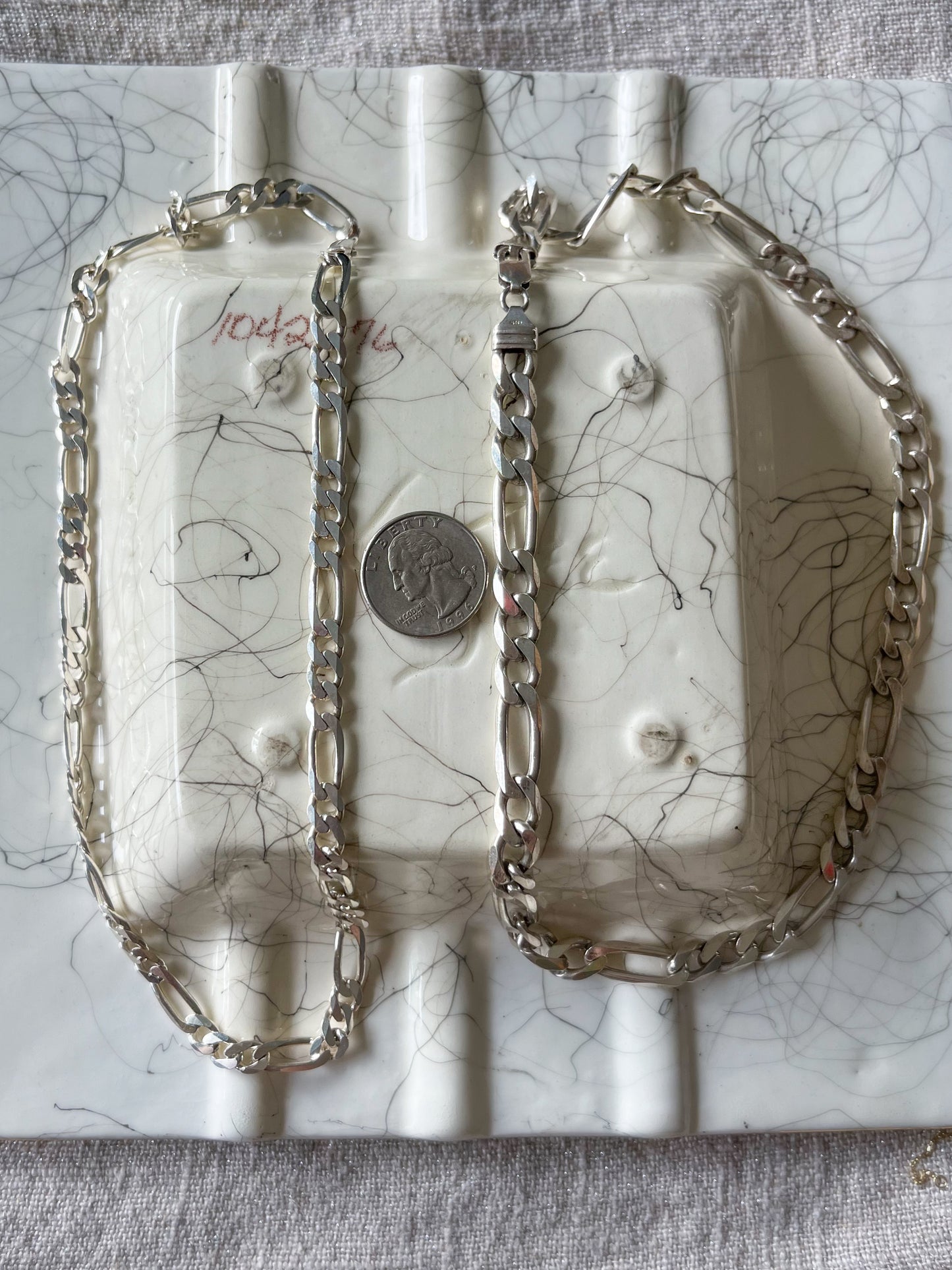 Vintage Chunky Figaro Chain Sterling Silver 20 Inch Chain Necklace, circa 1990s