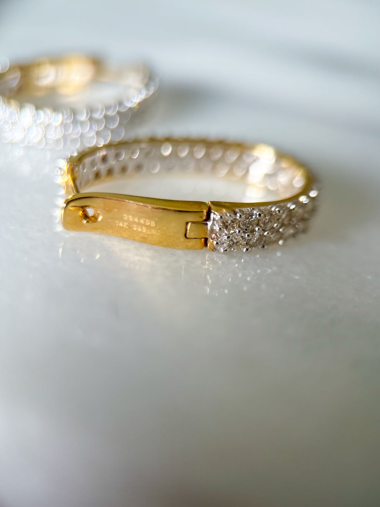 Natural Diamond Two Row Oval Hoop 14k Yellow Gold Earrings
