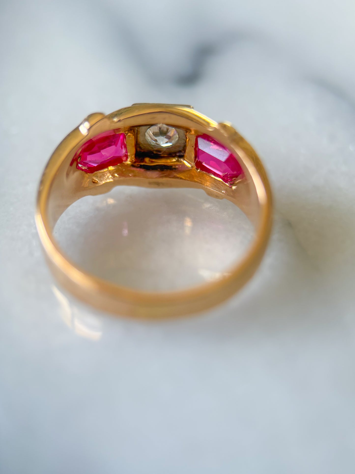 Vintage Three Stone Natural Diamond 14k Yellow Gold Ring