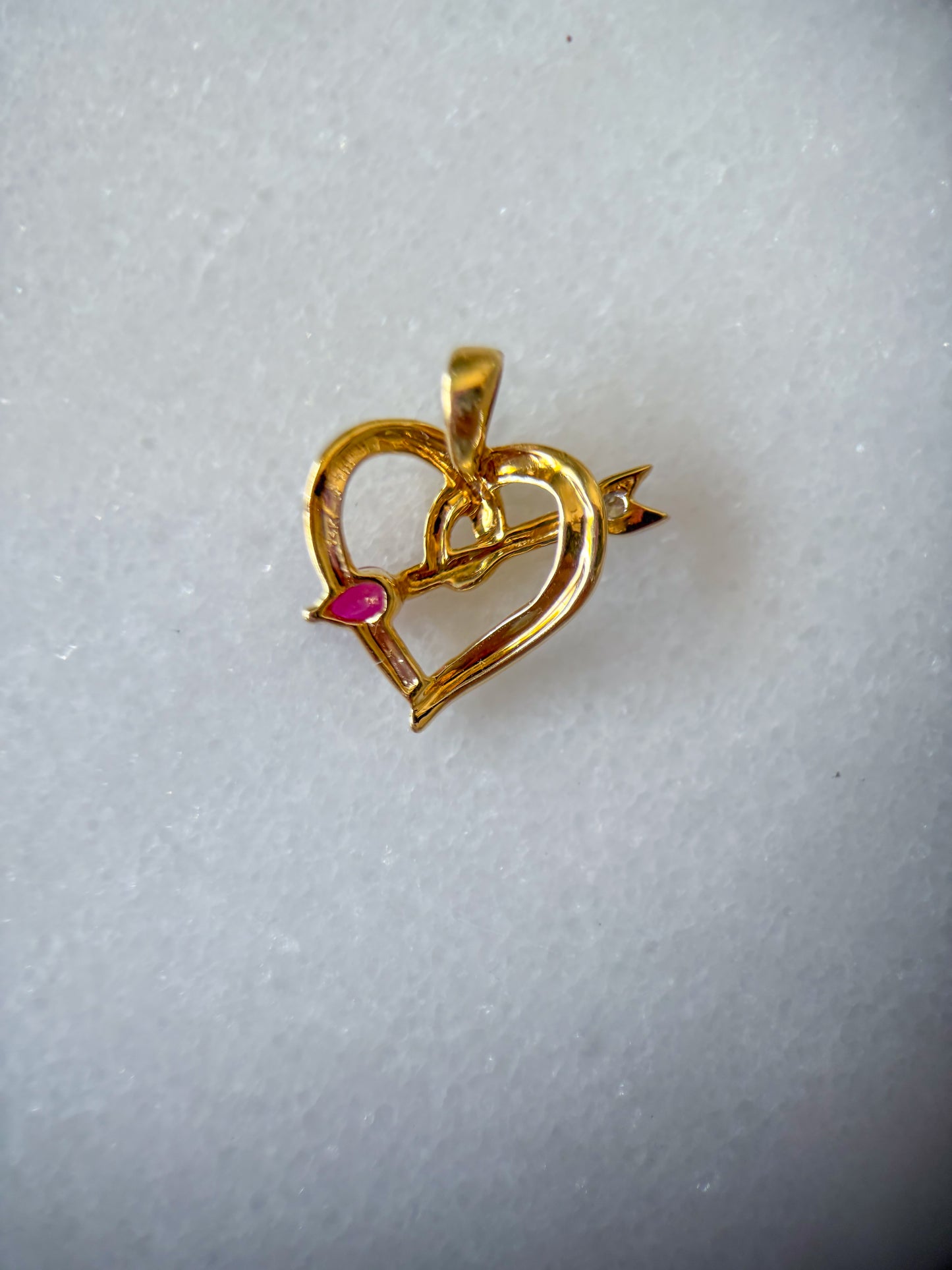 Vintage Natural Ruby and Diamond Heart 14k Yellow Gold Charm
