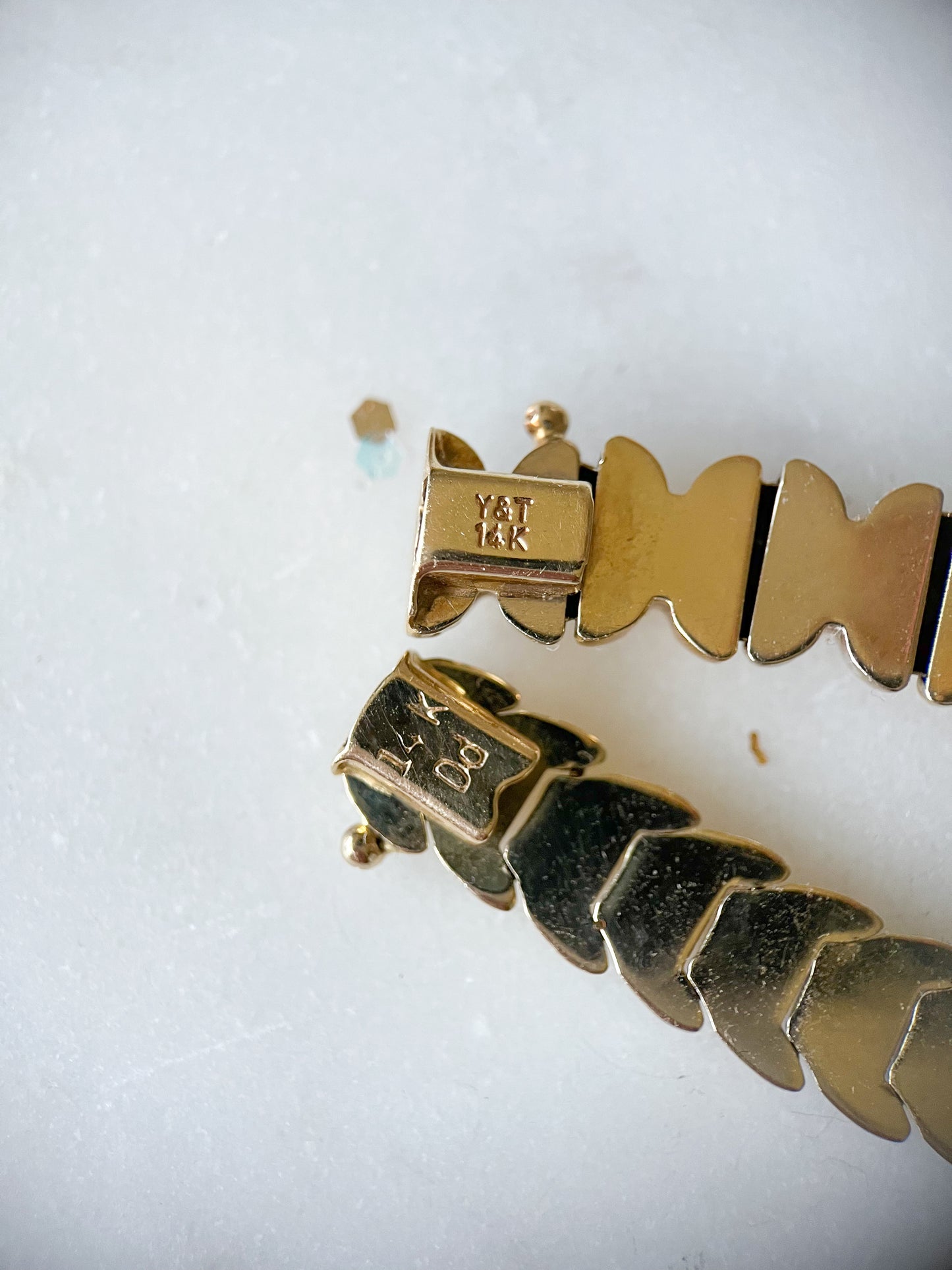 Vintage 14k White Gold and Yellow Gold Two Toned Flat Link and Chunky Bracelets