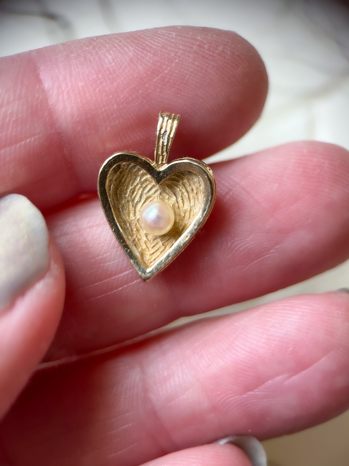 Vintage Pearl and 14k Yellow Gold Heart Charm