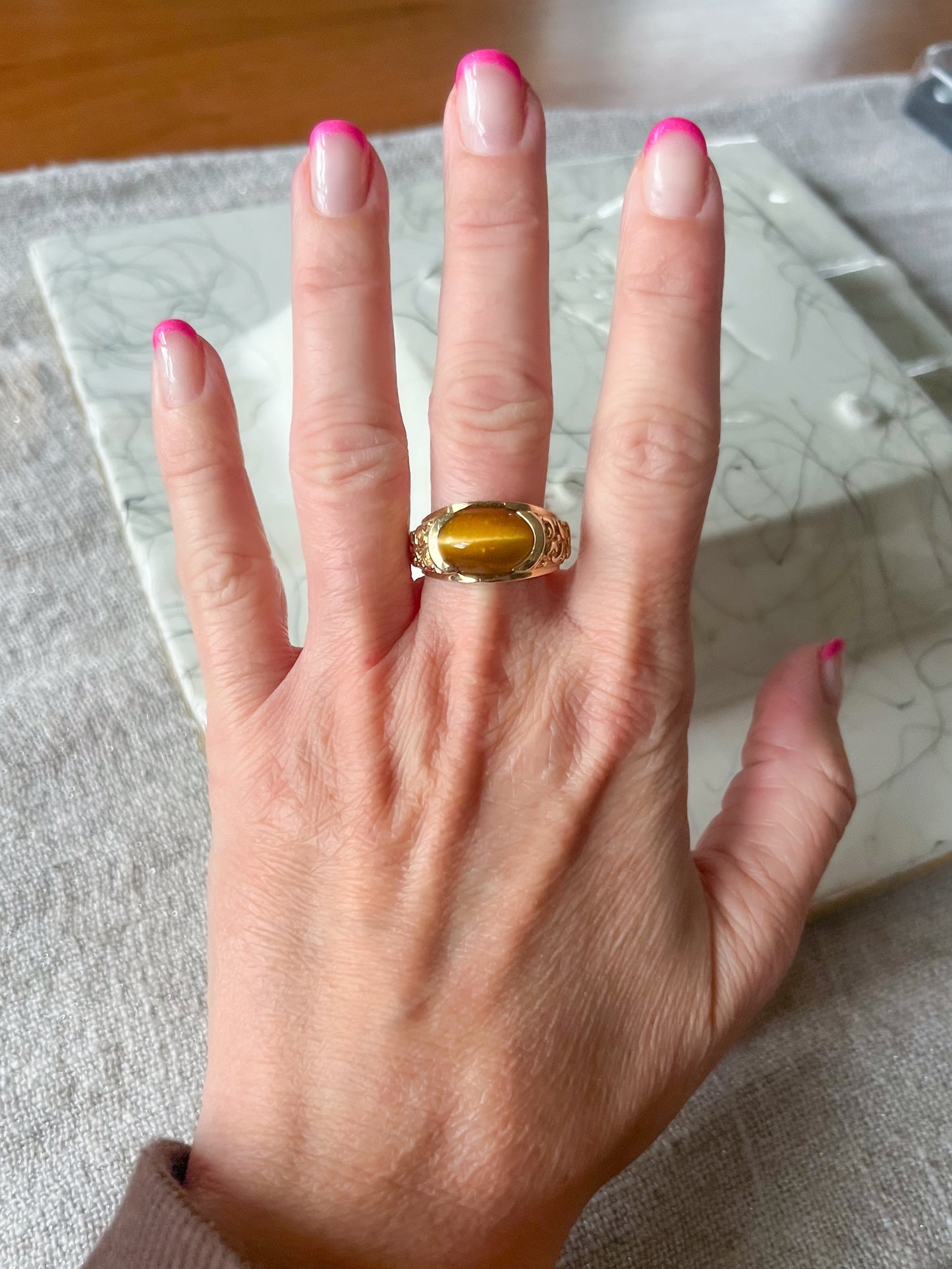 Vintage Tigers Eye 14k Yellow Gold Ring