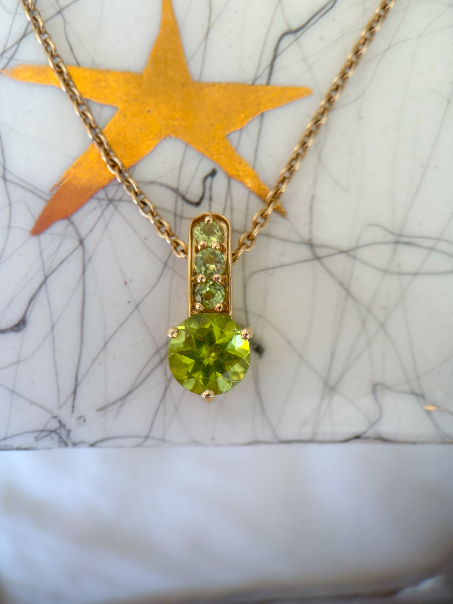 Vintage Natural Peridot Slider 14k Yellow Gold Charm