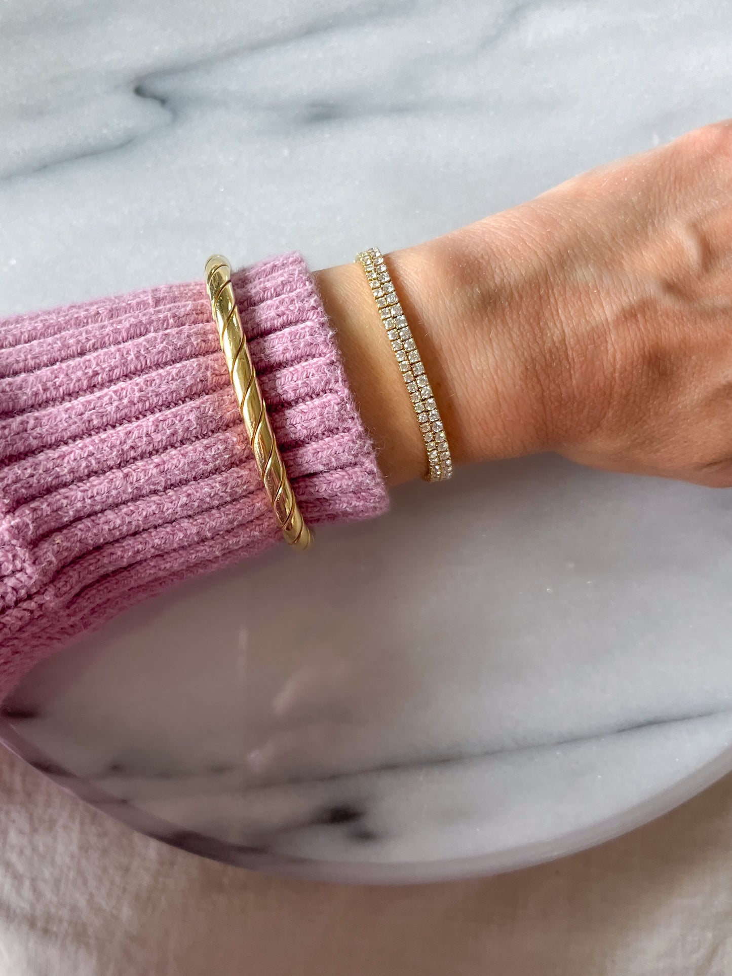Lab Grown Diamond Tennis Bracelet set in 14k Yellow Gold, 7 Inches - Two Diamond Total Weights