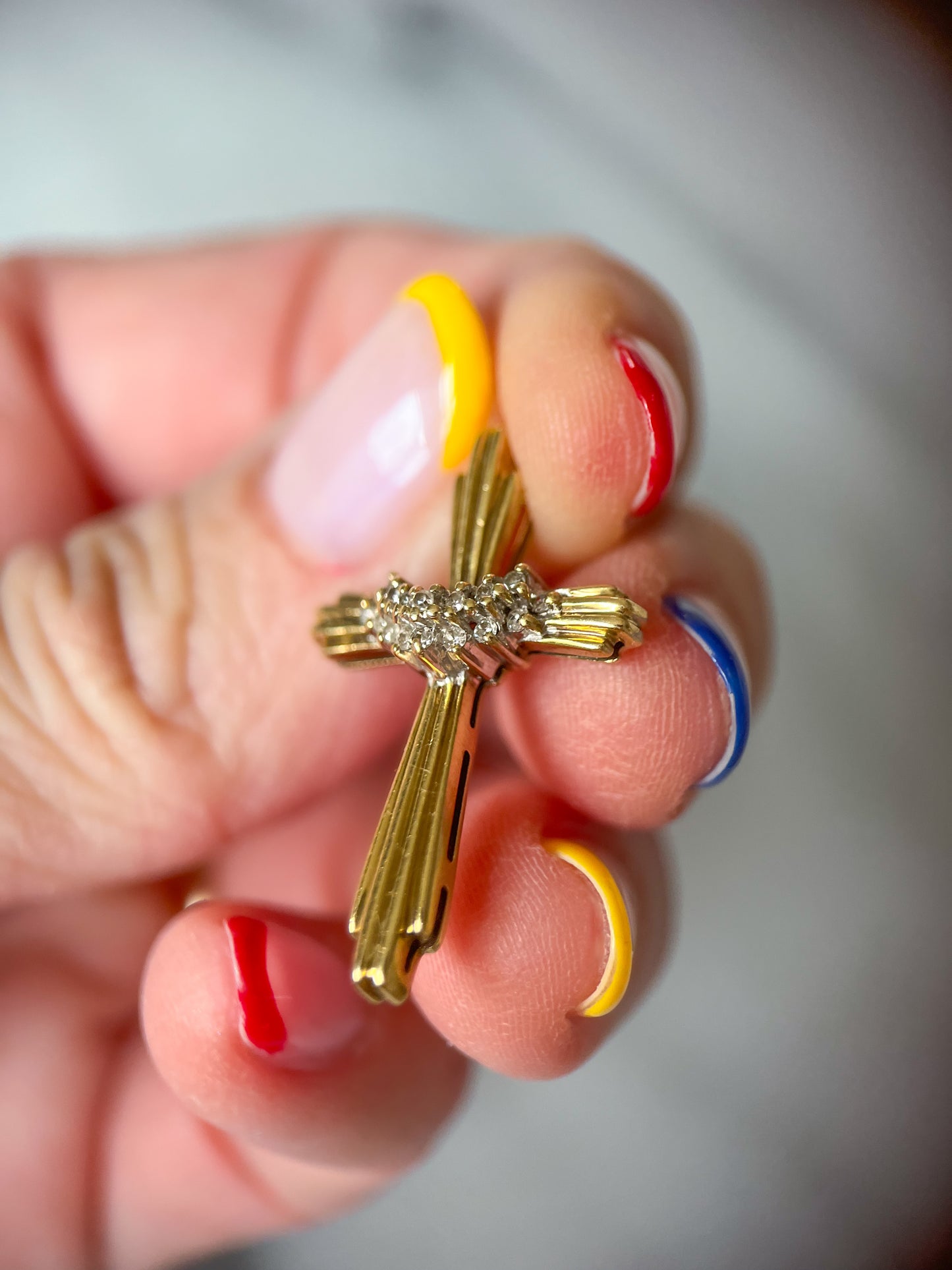 Vintage Natural Diamond Cross 10k Yellow Gold Charm