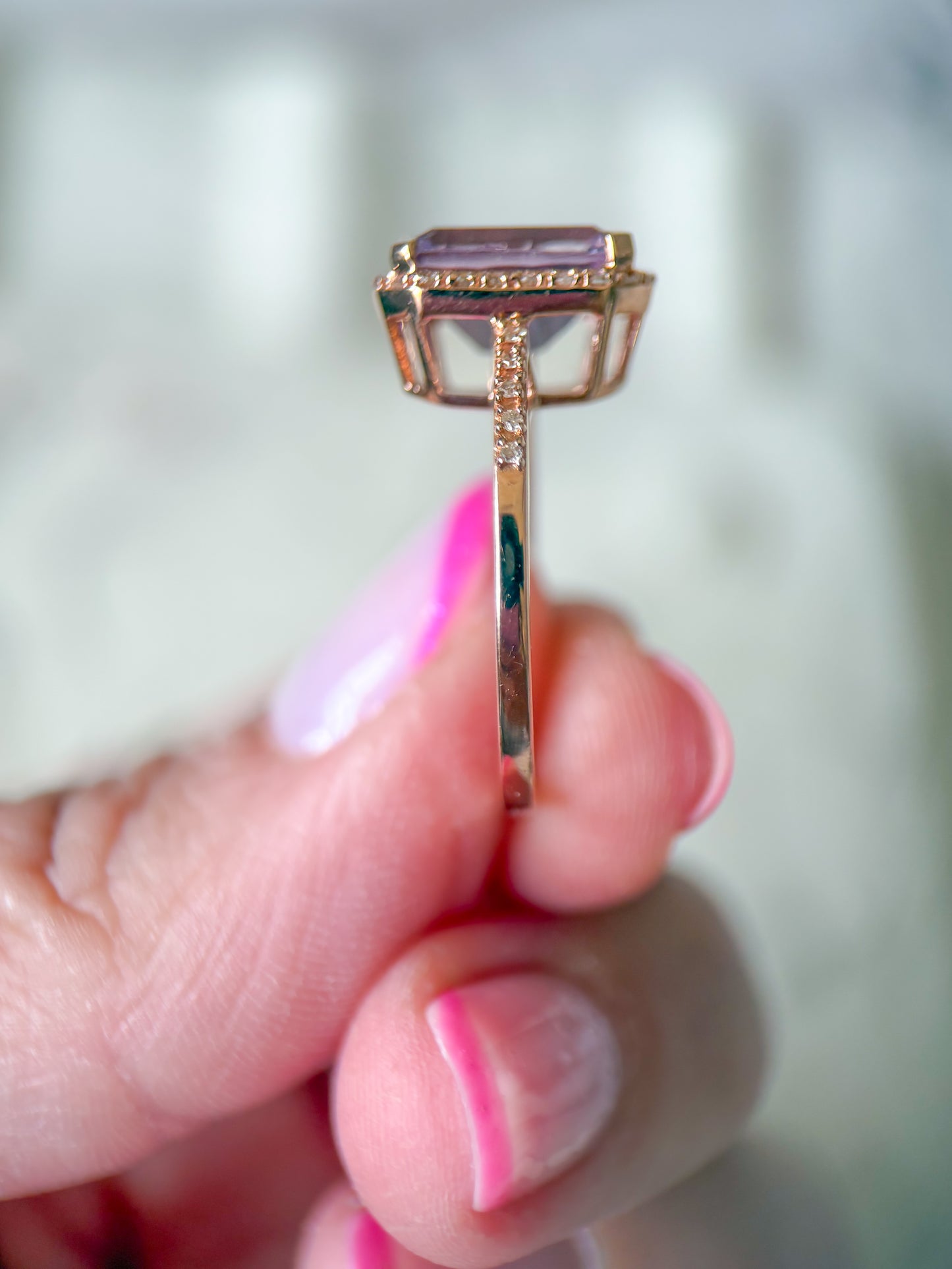 Vintage Amethyst and Natural Diamond 10k Rose Gold Ring