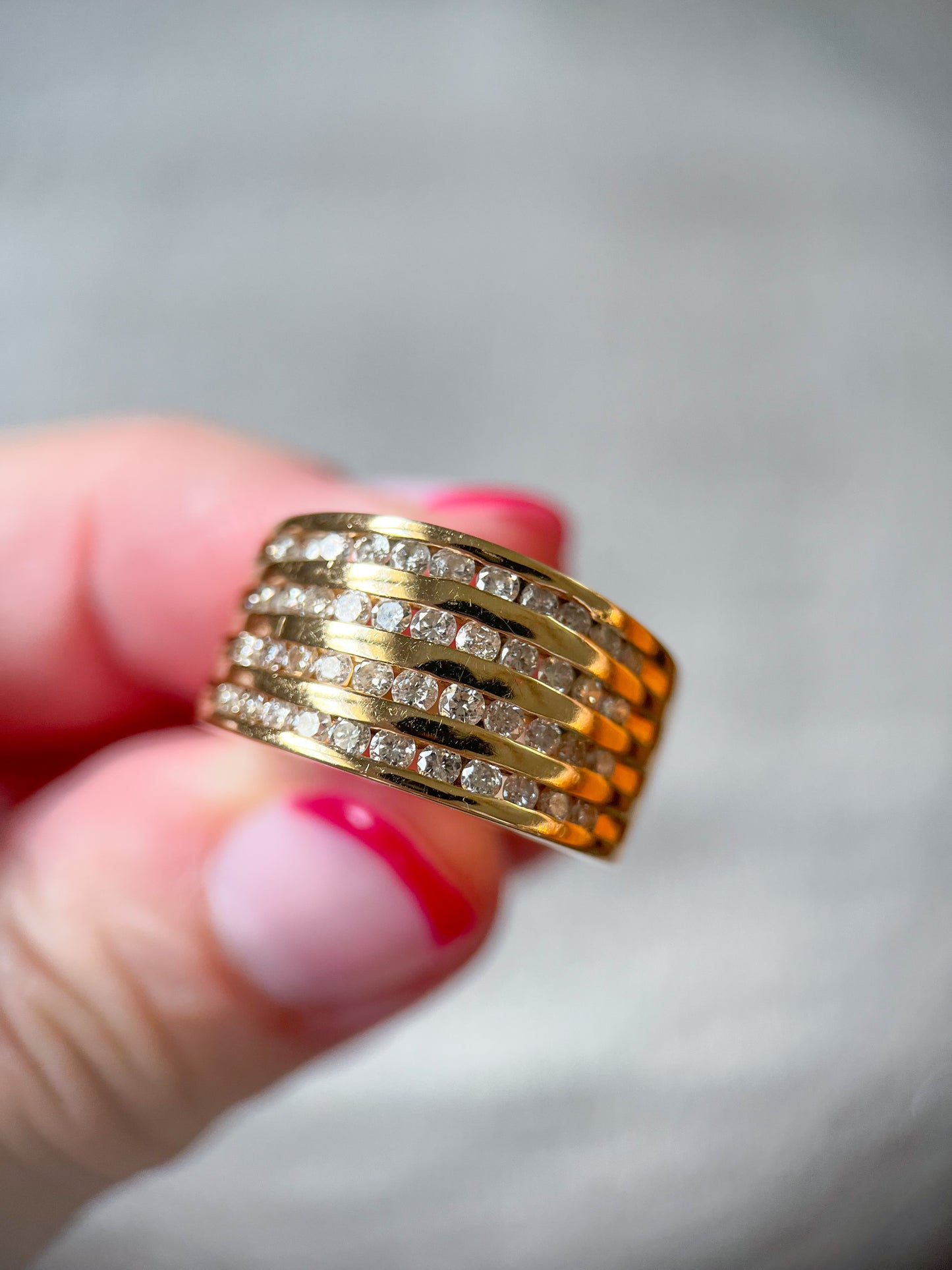 Vintage Natural Diamond 14k Yellow Gold Thick Ring