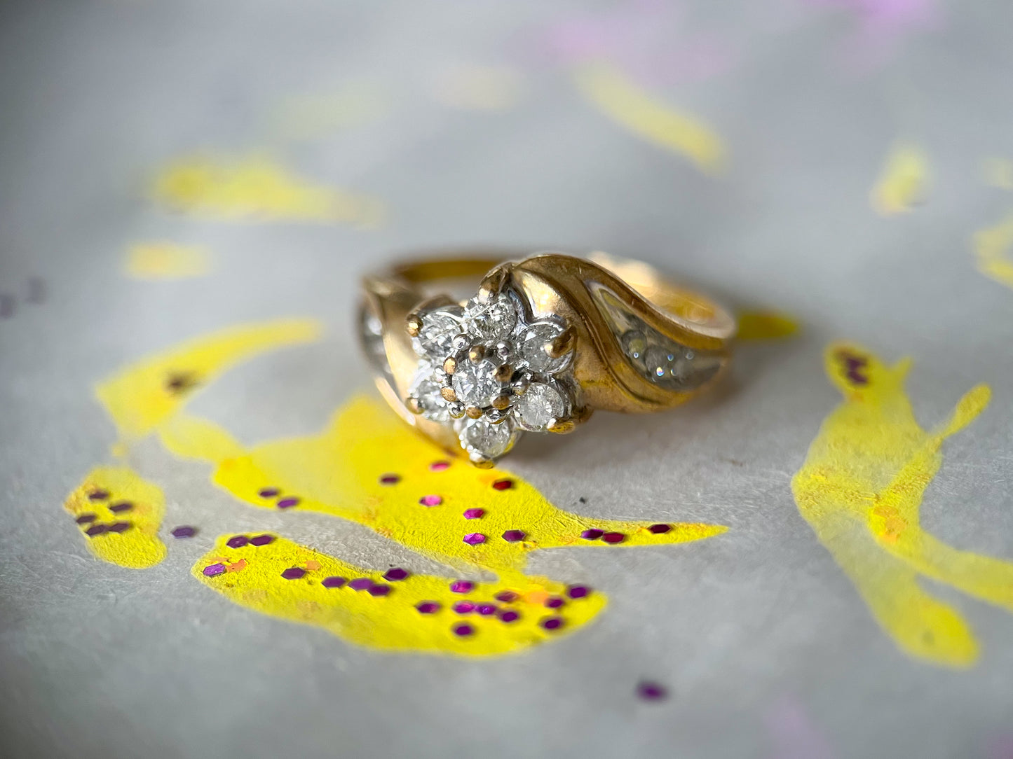 Vintage Natural Diamond Flower 10k Yellow Gold Ring