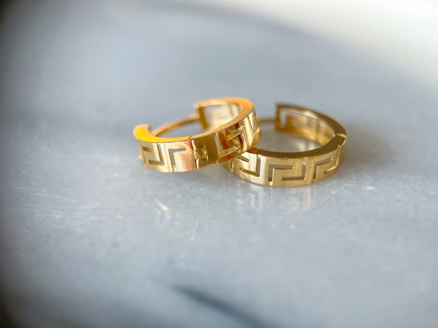 14k Yellow Gold Greek Style Huggies