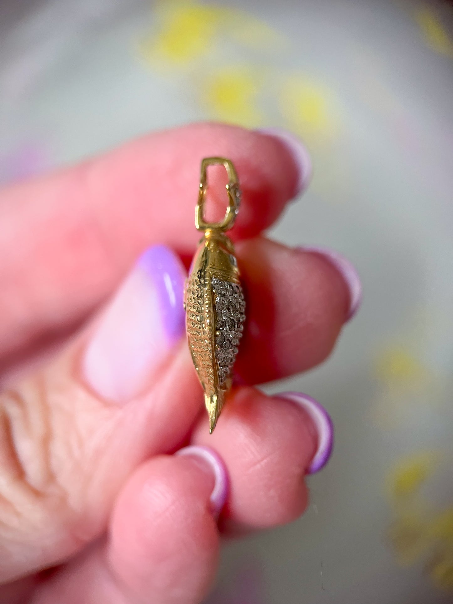 Natural Diamond Puffy Double Fish and Star 14k Yellow Gold Charm