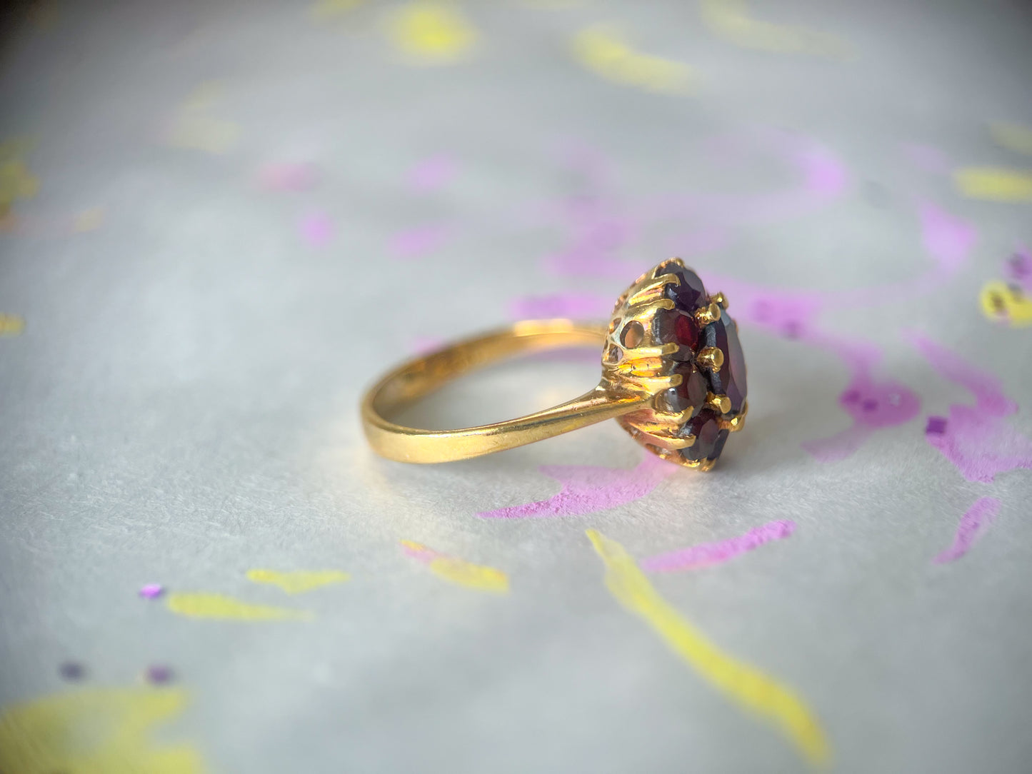 Vintage Natural Garnet 18k Yellow Gold Statement Ring